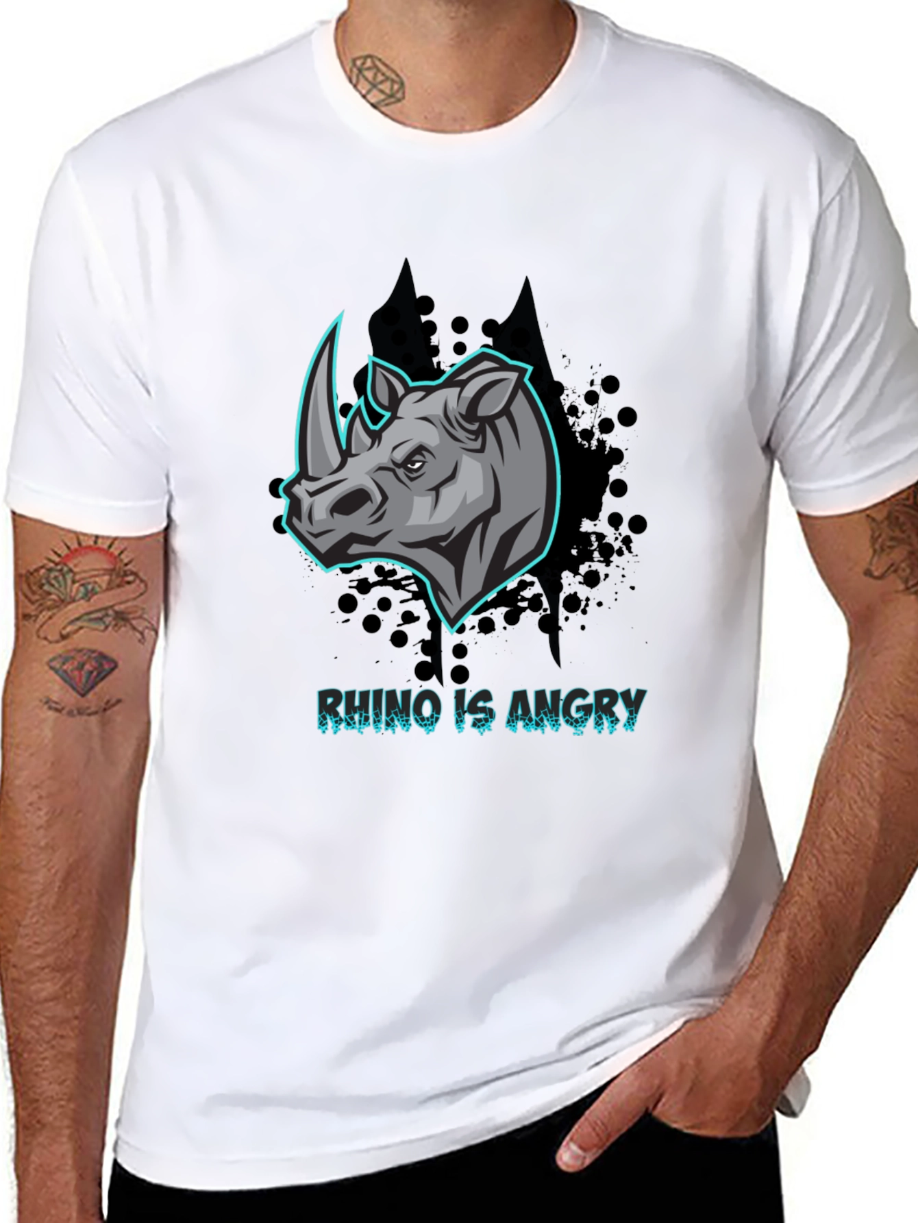 Angry Rhino Graphic T-Shirt - Black Cotton Tee