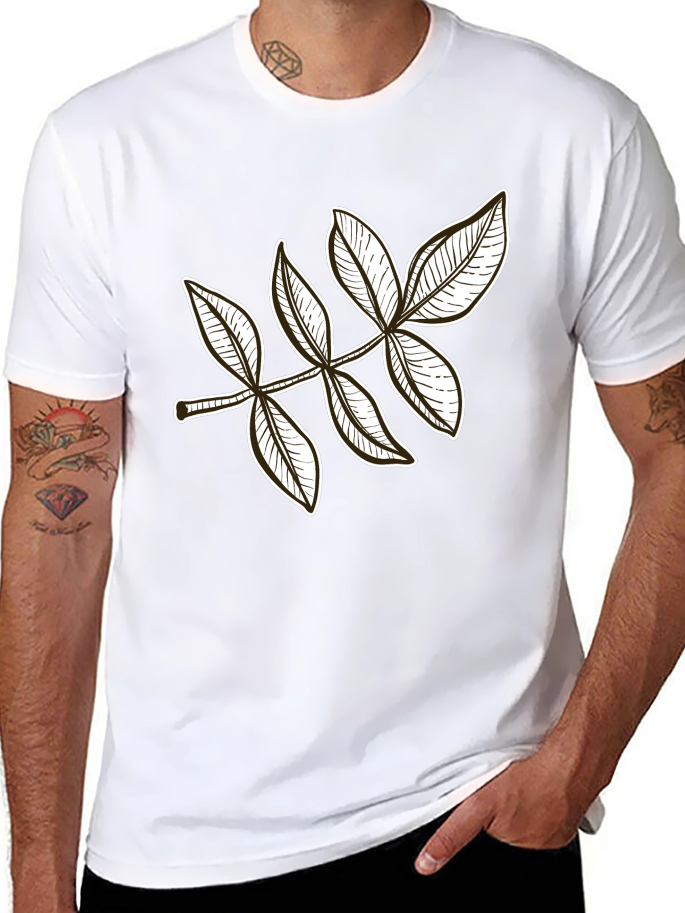 Leaf Design Black T-Shirt