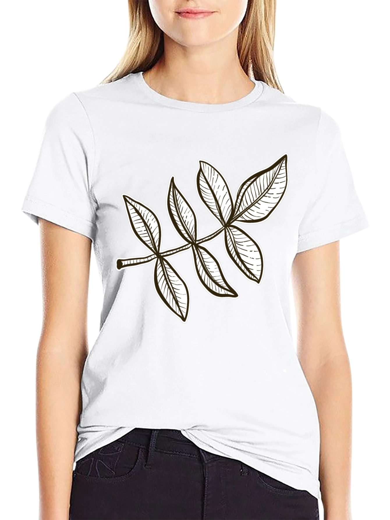 Leaf Design Black T-Shirt