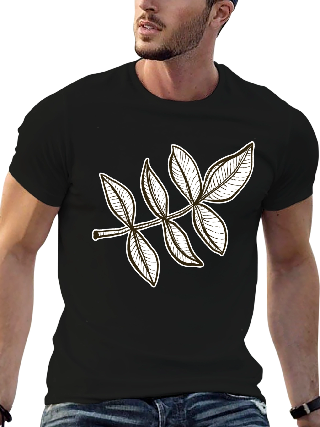 Leaf Design Black T-Shirt