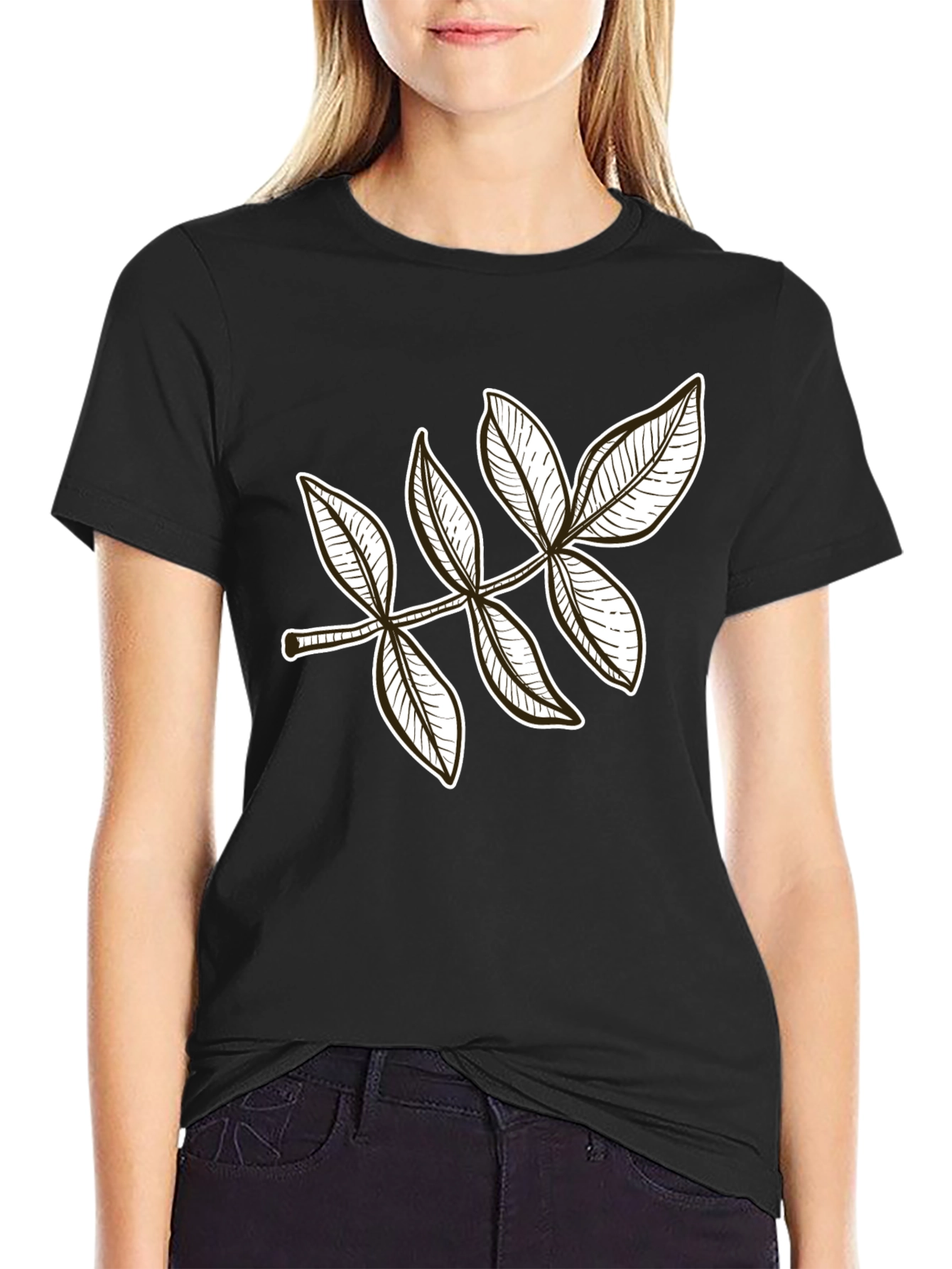 Leaf Design Black T-Shirt