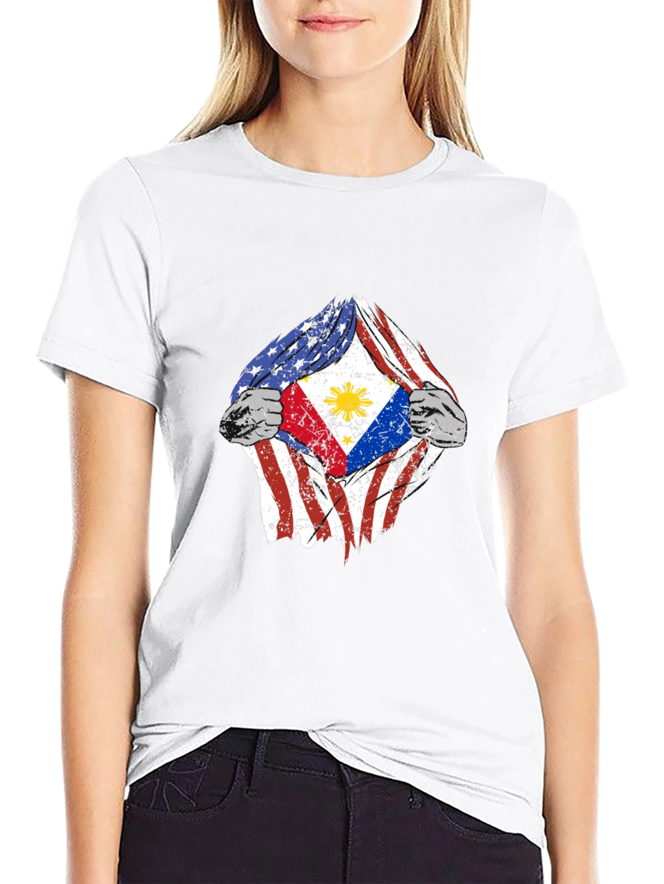 USA Philippines Flag Torn T-Shirt