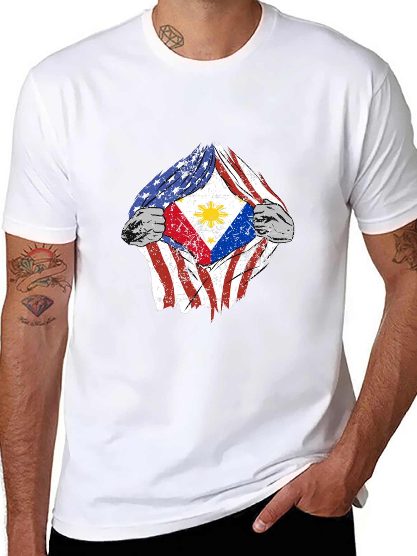 USA Philippines Flag Torn T-Shirt