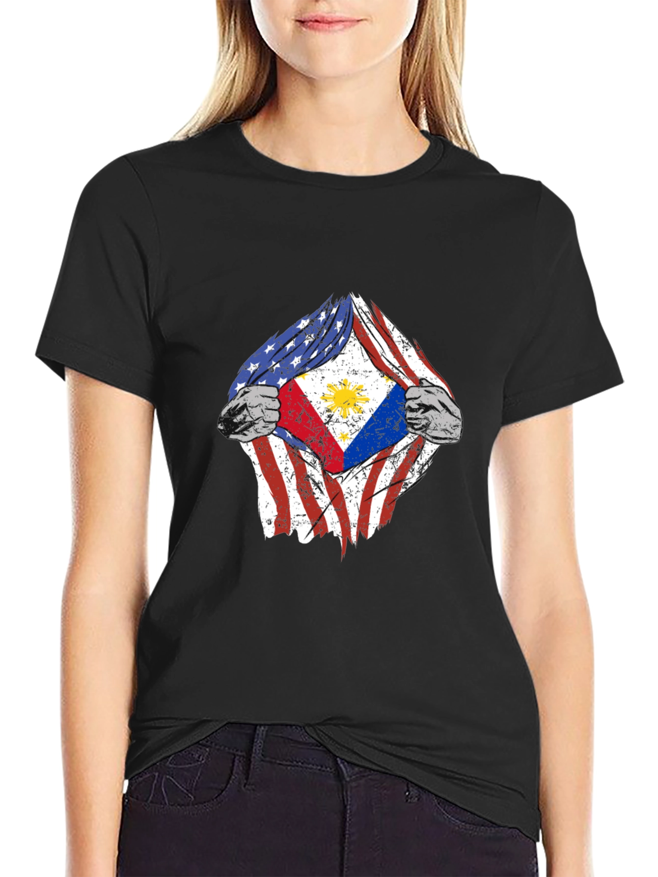 USA Philippines Flag Torn T-Shirt