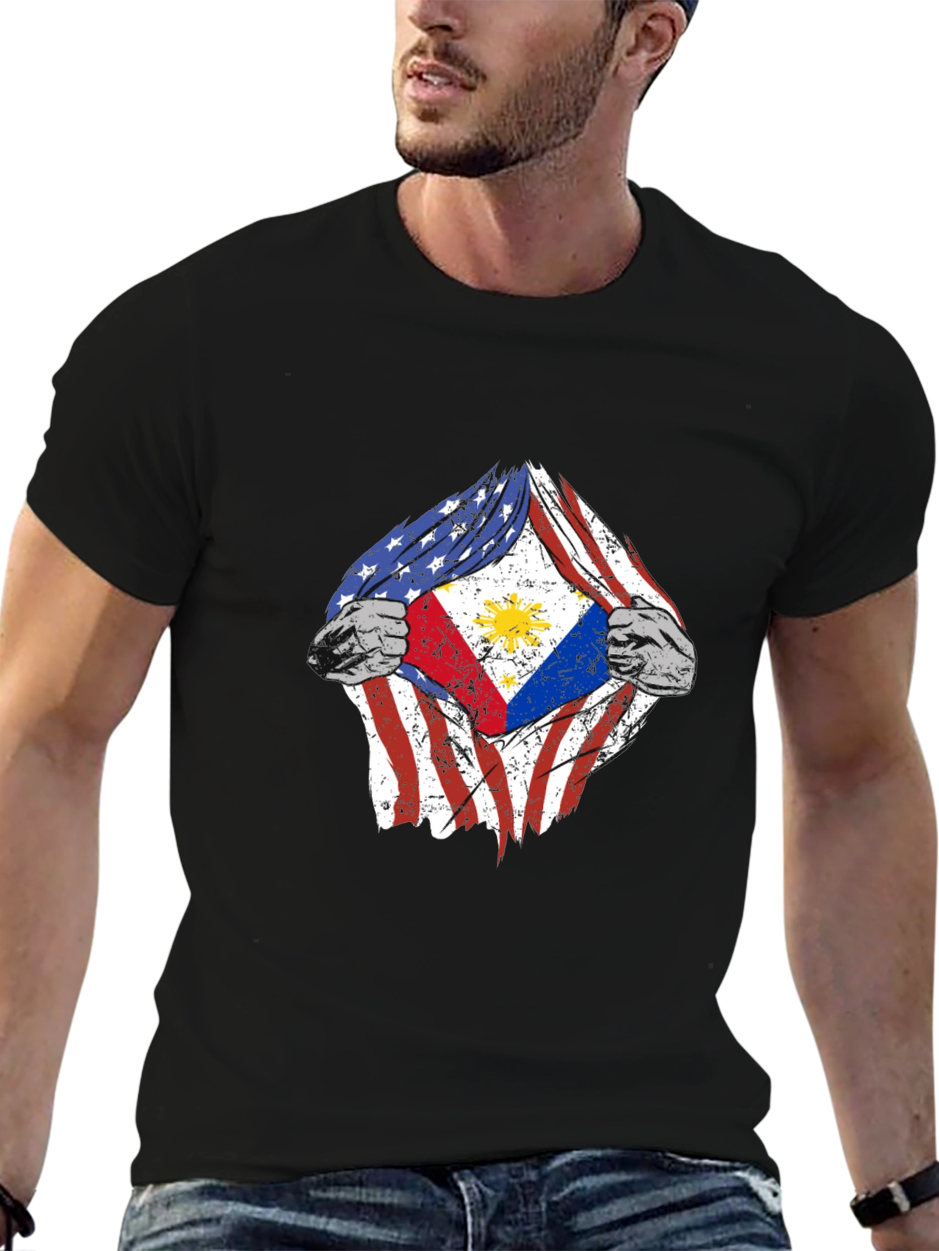 USA Philippines Flag Torn T-Shirt