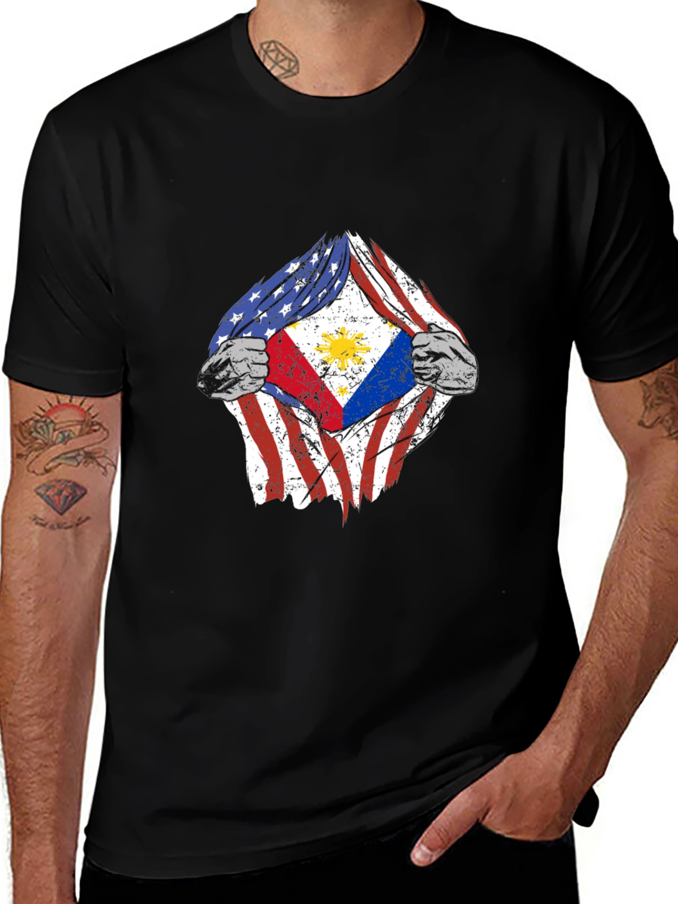USA Philippines Flag Torn T-Shirt