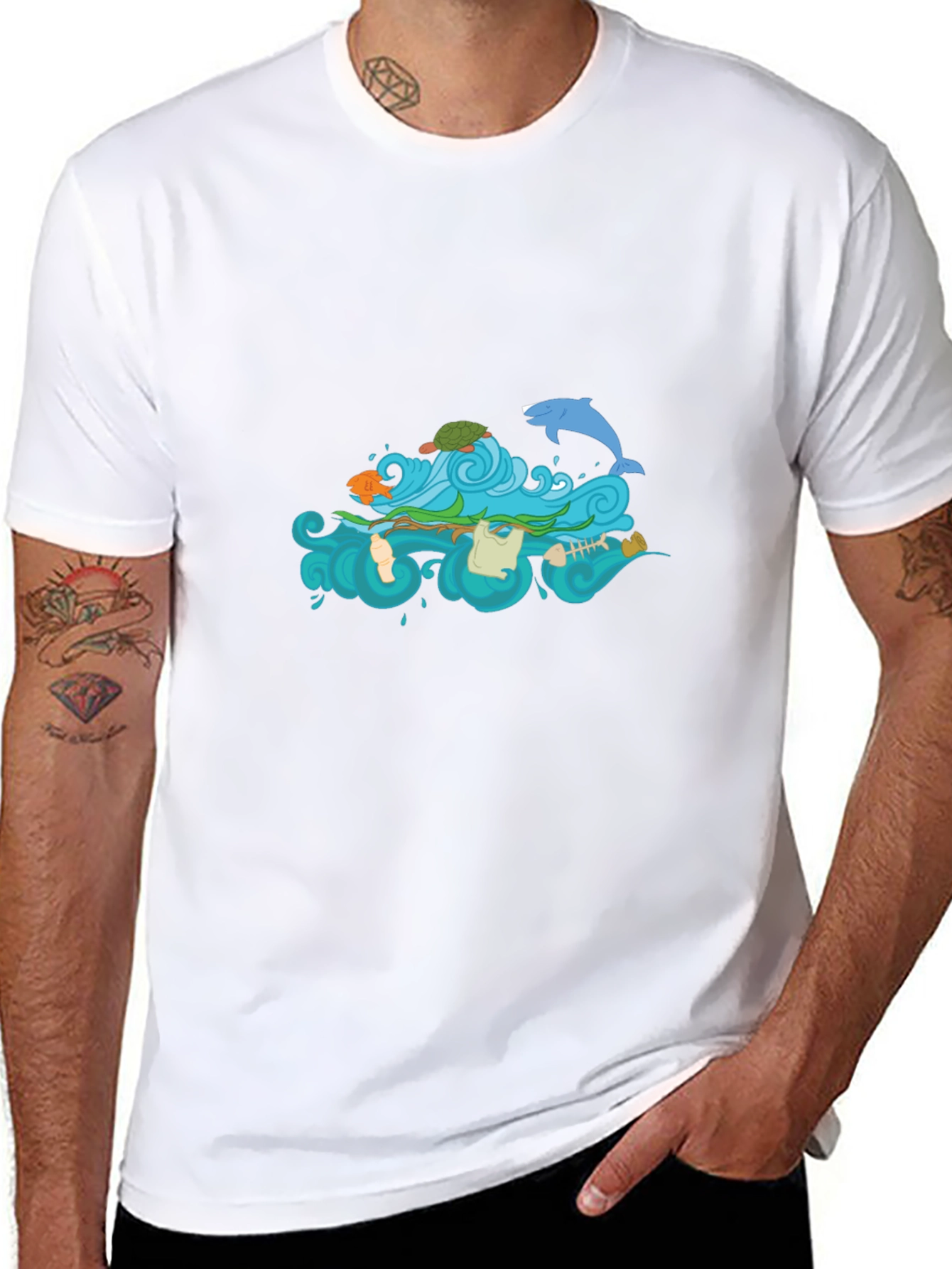 Black Tee with Ocean Pollution Graphic
