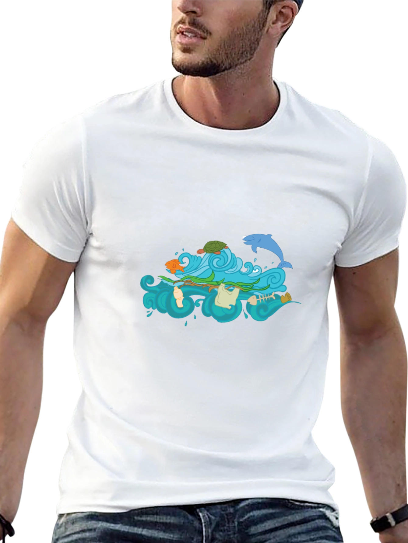 Black Tee with Ocean Pollution Graphic