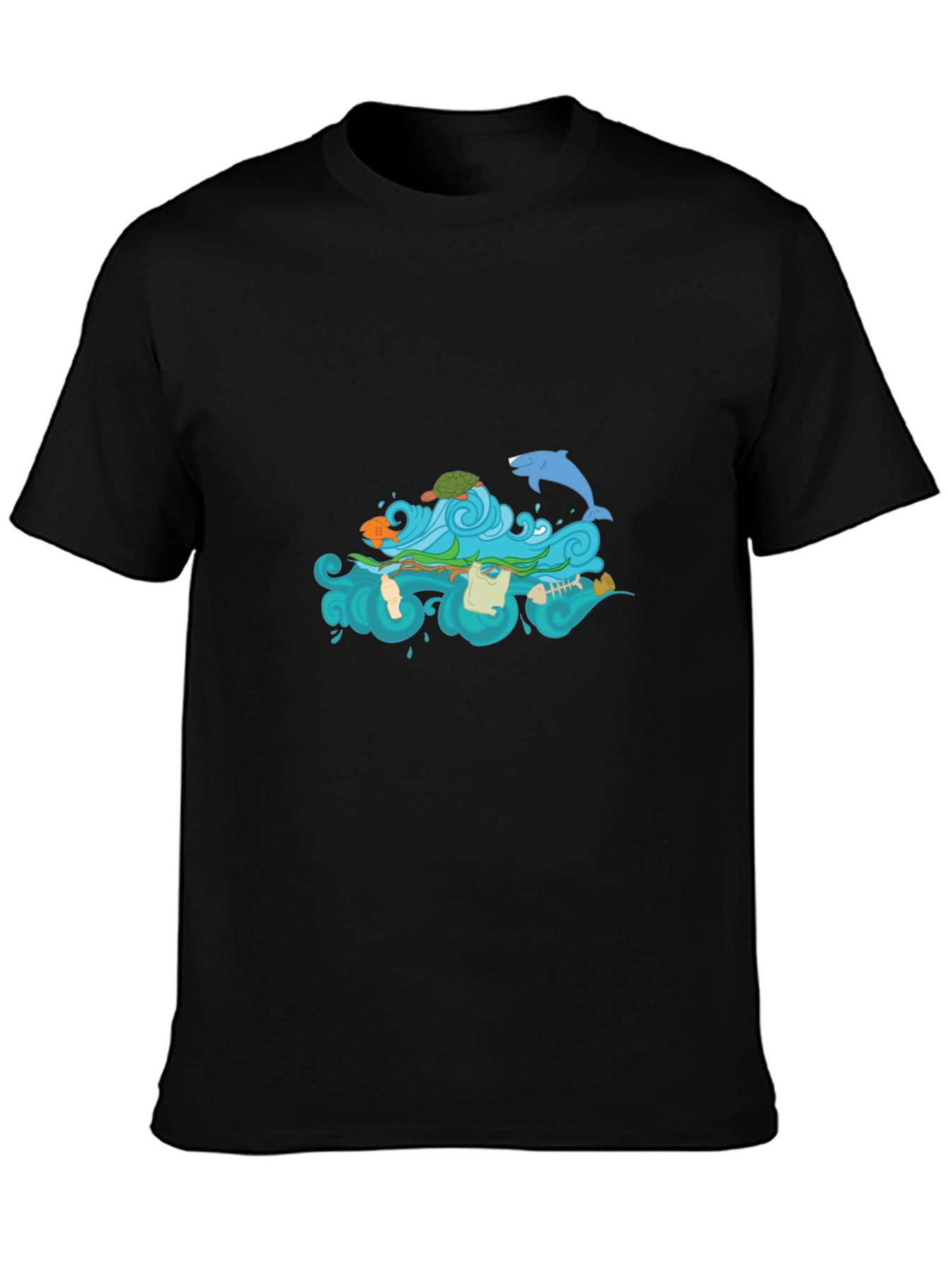 Black Tee with Ocean Pollution Graphic