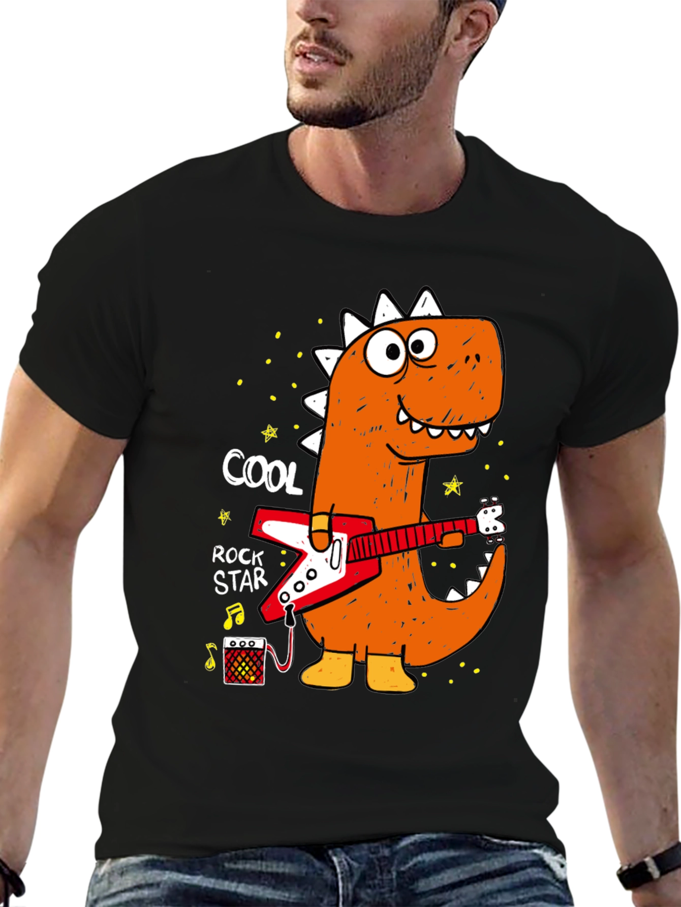 Cool Rock Star Dinosaur Graphic Tee