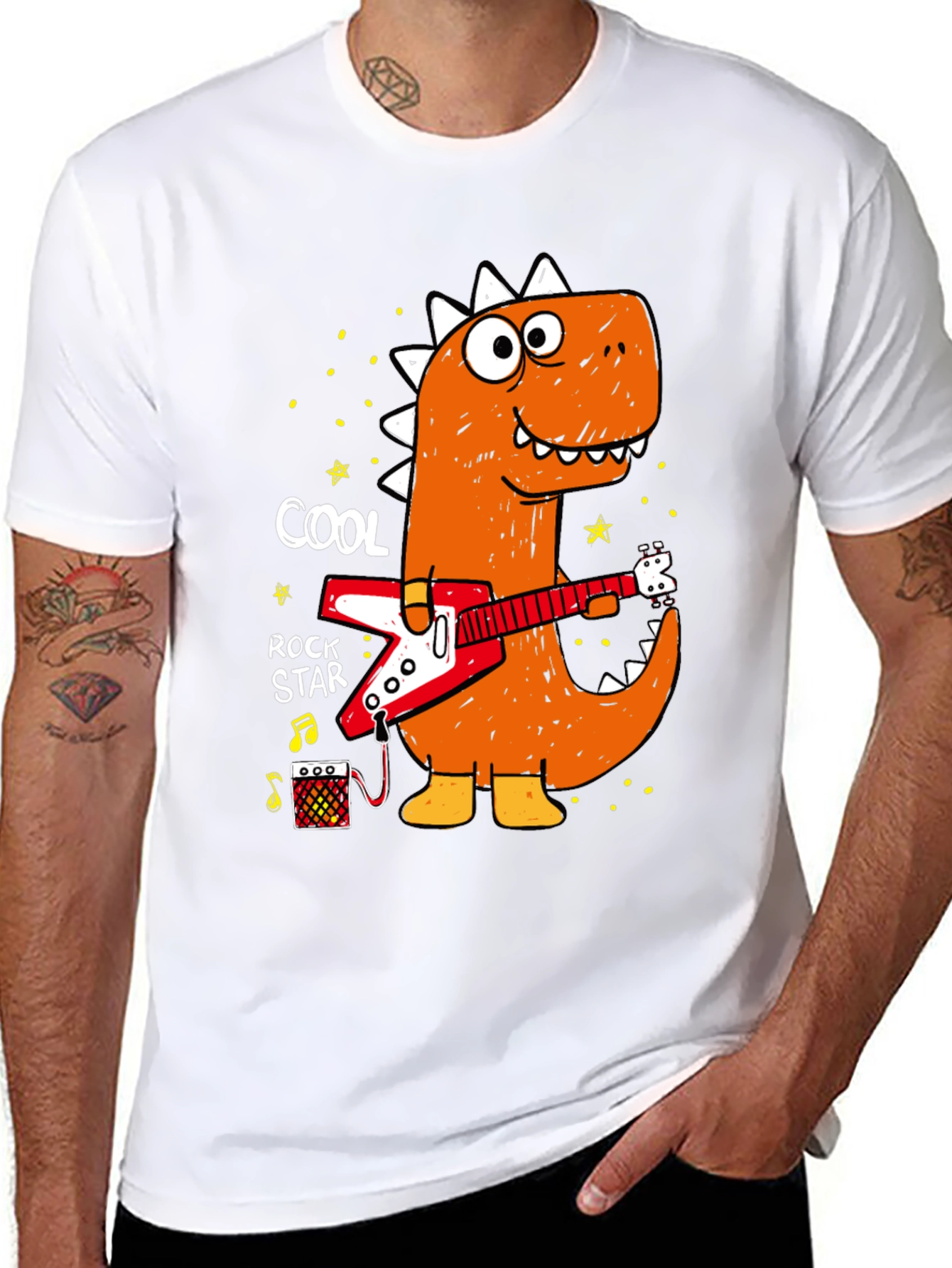Cool Rock Star Dinosaur Graphic Tee