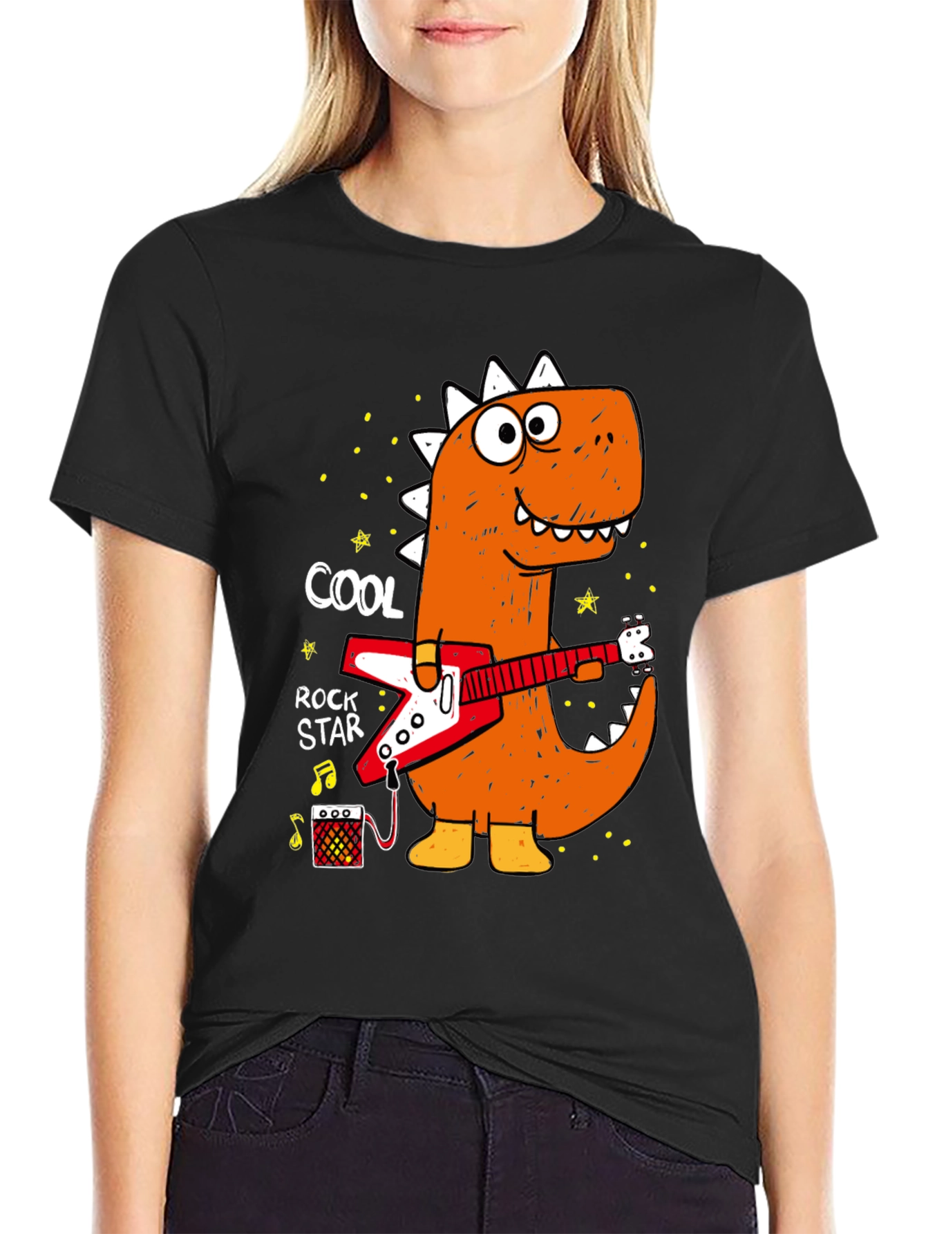 Cool Rock Star Dinosaur Graphic Tee