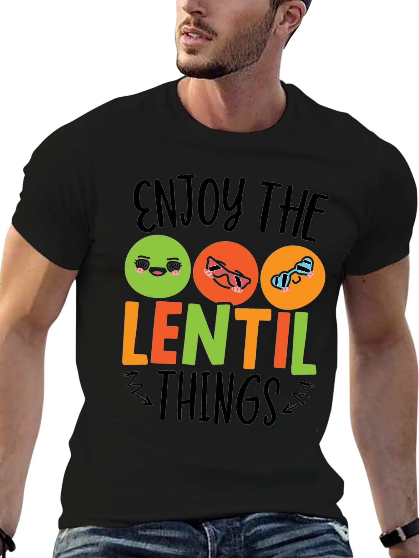 Enjoy the Lentil Things Black Graphic T-Shirt