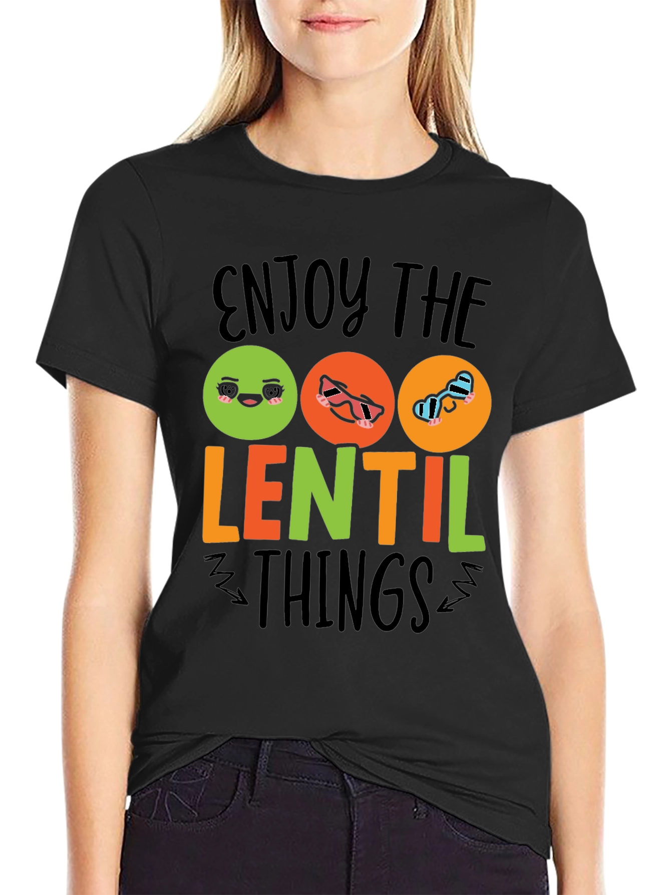 Enjoy the Lentil Things Black Graphic T-Shirt