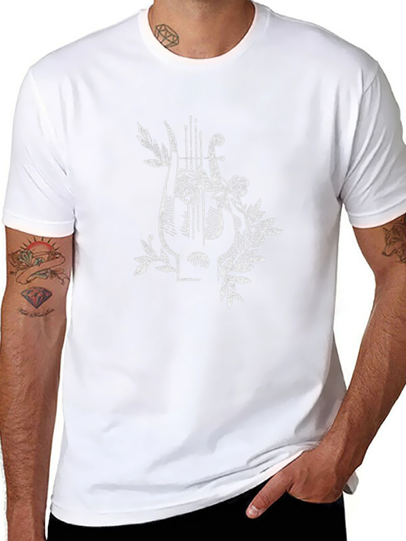 Floral Lyre Graphic Tee - Classic Black