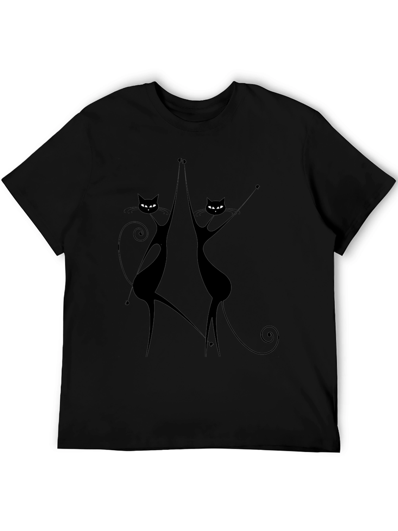 Dancing Cats Graphic Tee - Black Cotton Casual Top