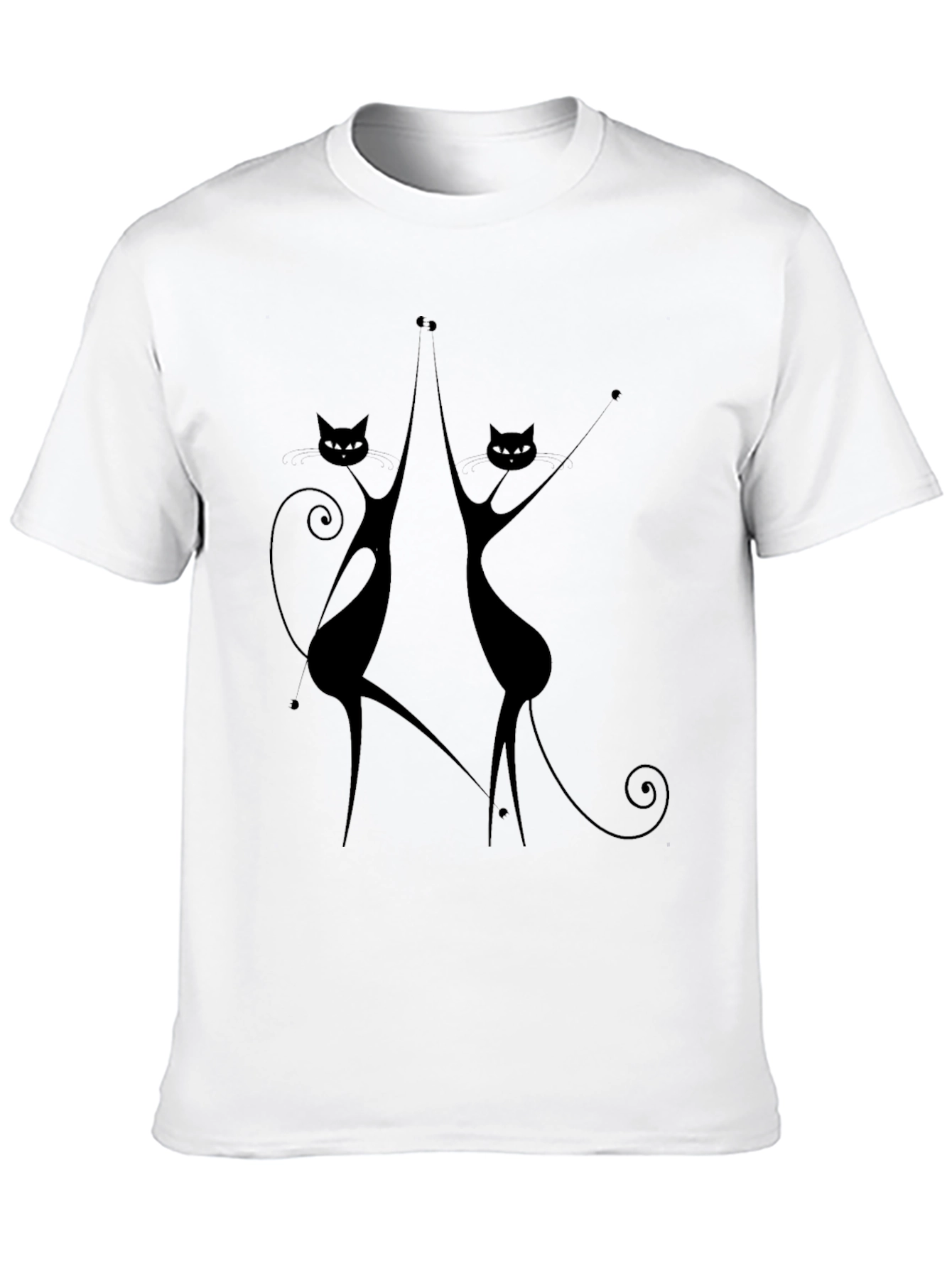 Dancing Cats Graphic Tee - Black Cotton Casual Top