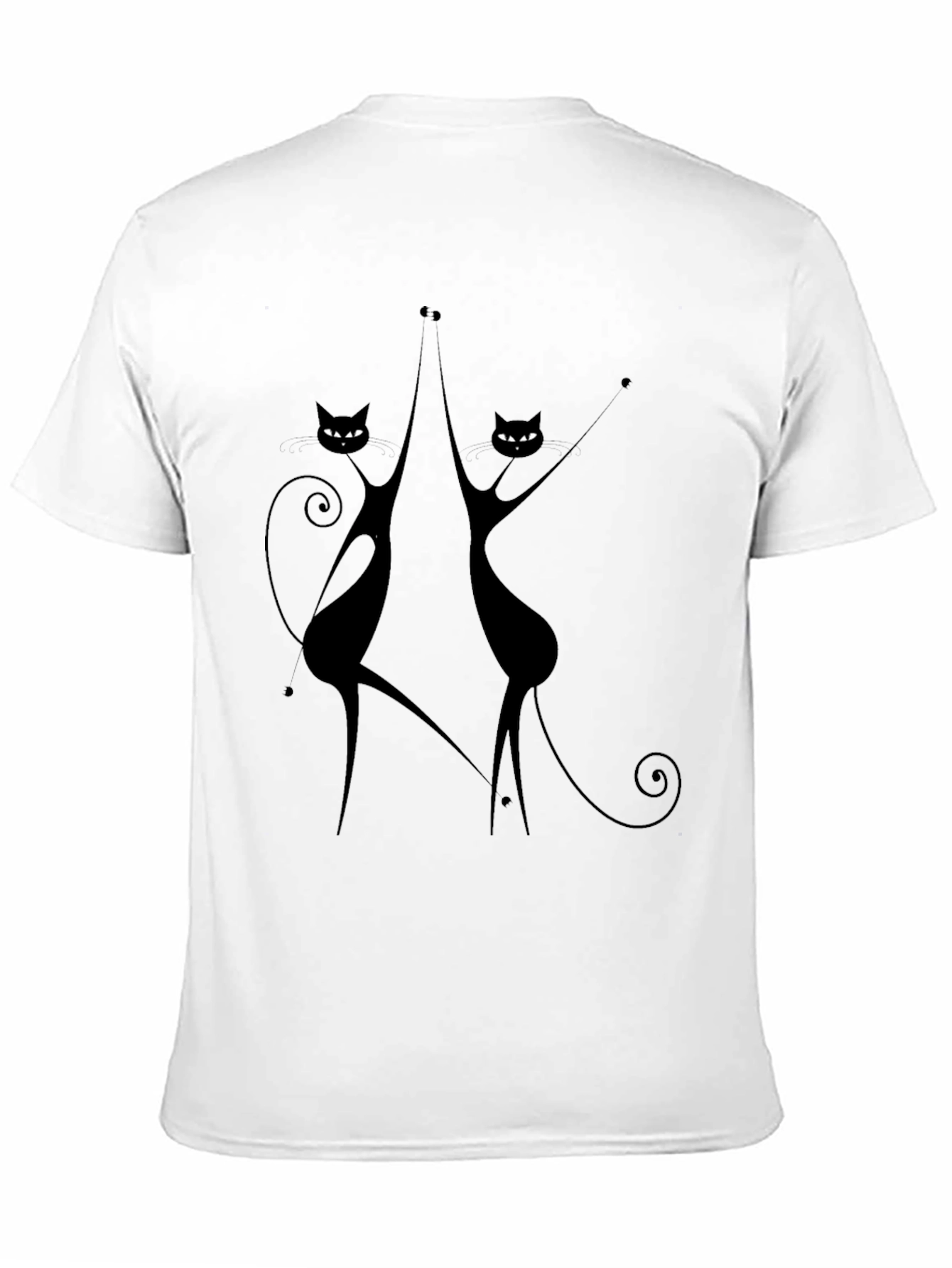 Dancing Cats Graphic Tee - Black Cotton Casual Top