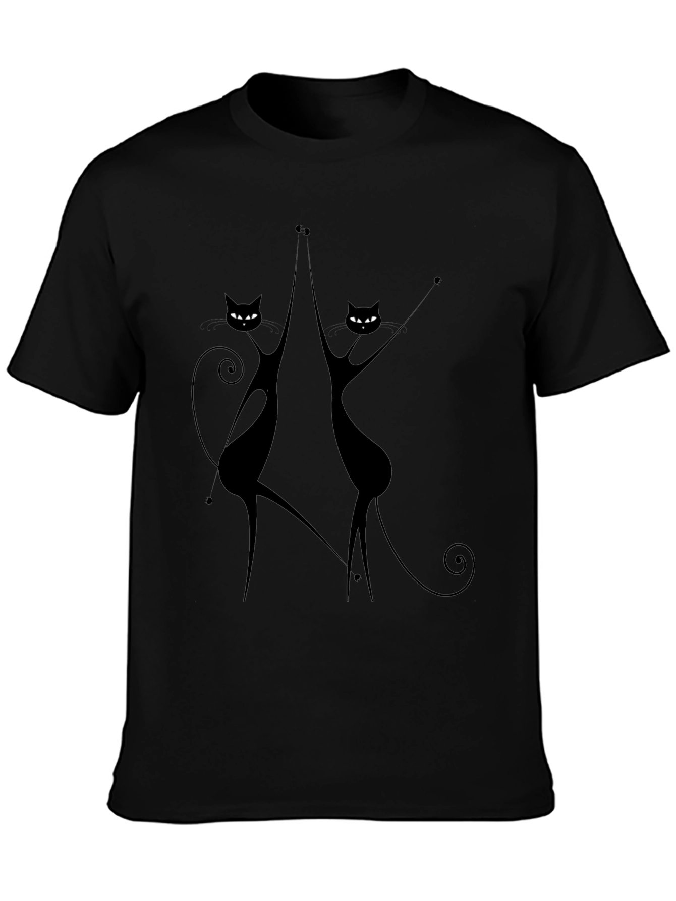 Dancing Cats Graphic Tee - Black Cotton Casual Top