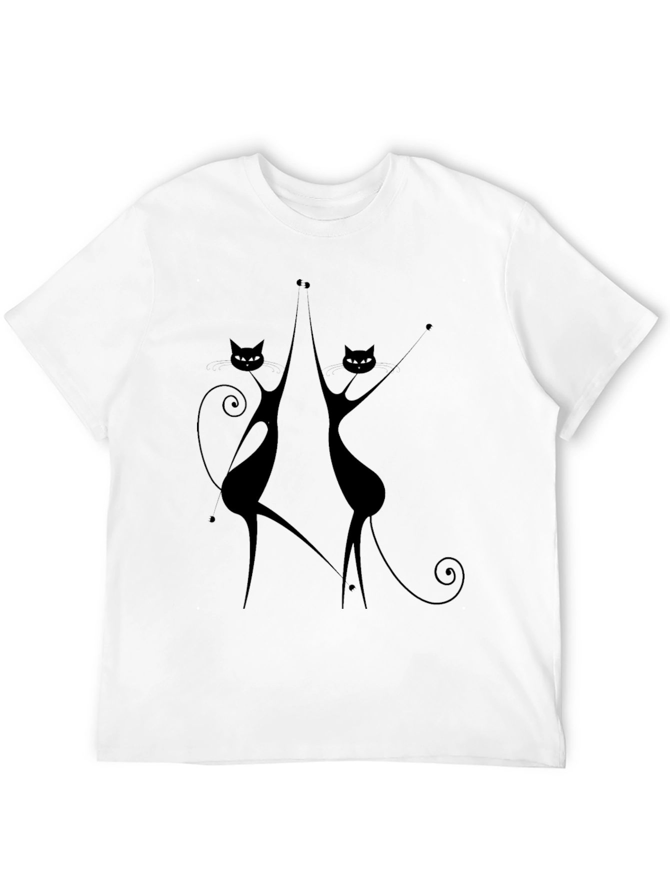 Dancing Cats Graphic Tee - Black Cotton Casual Top