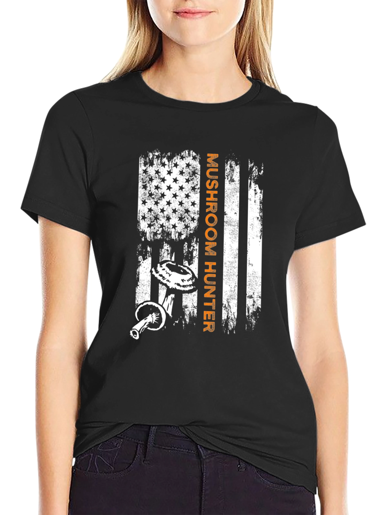 Mushroom Hunter American Flag Graphic T-Shirt