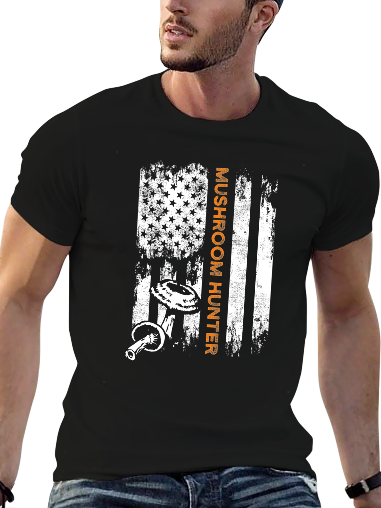 Mushroom Hunter American Flag Graphic T-Shirt