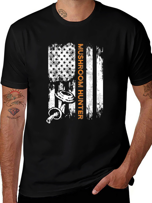 Mushroom Hunter American Flag Graphic T-Shirt