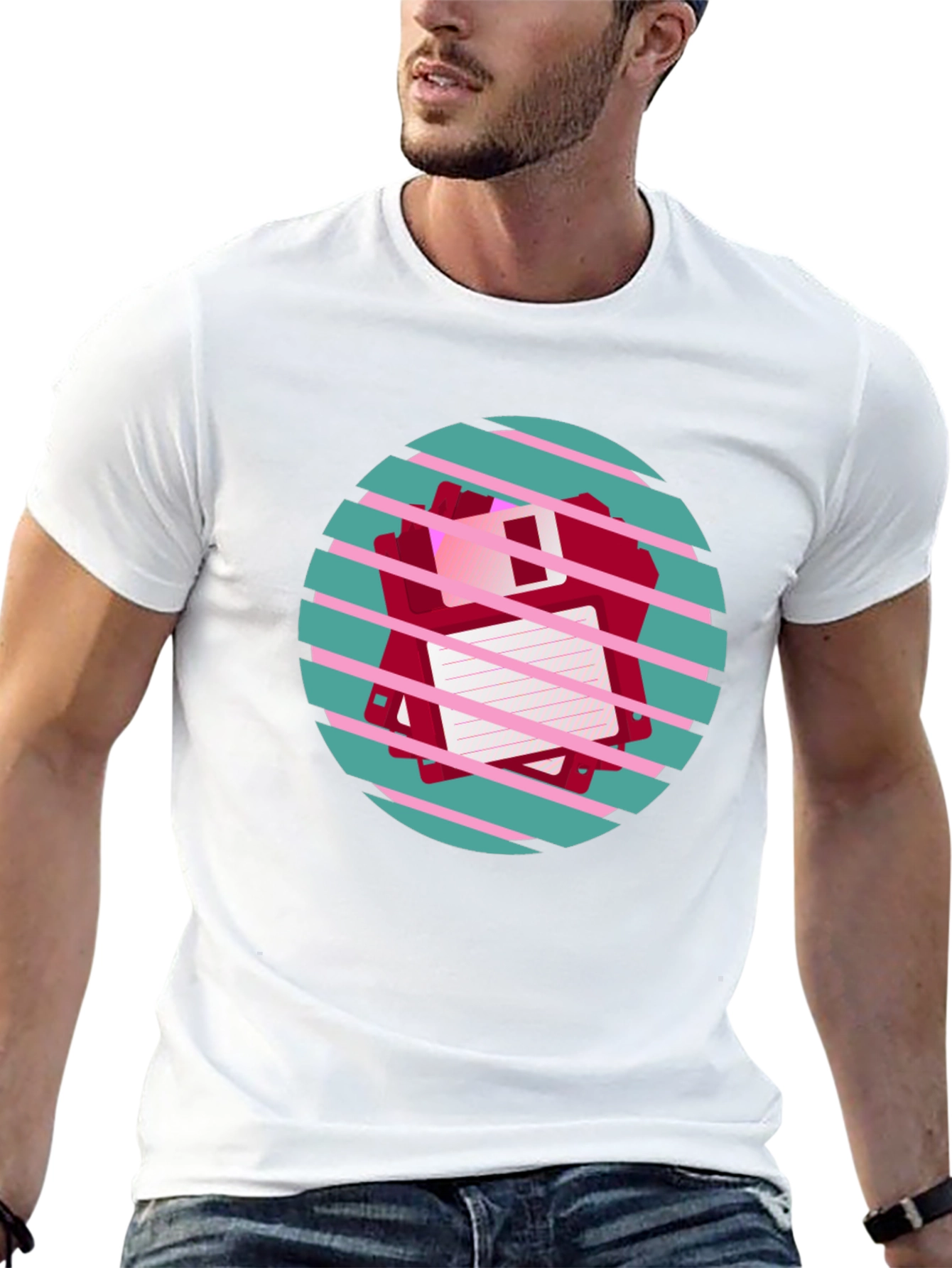 Retro Floppy Disk Graphic Tee - Black Crew Neck