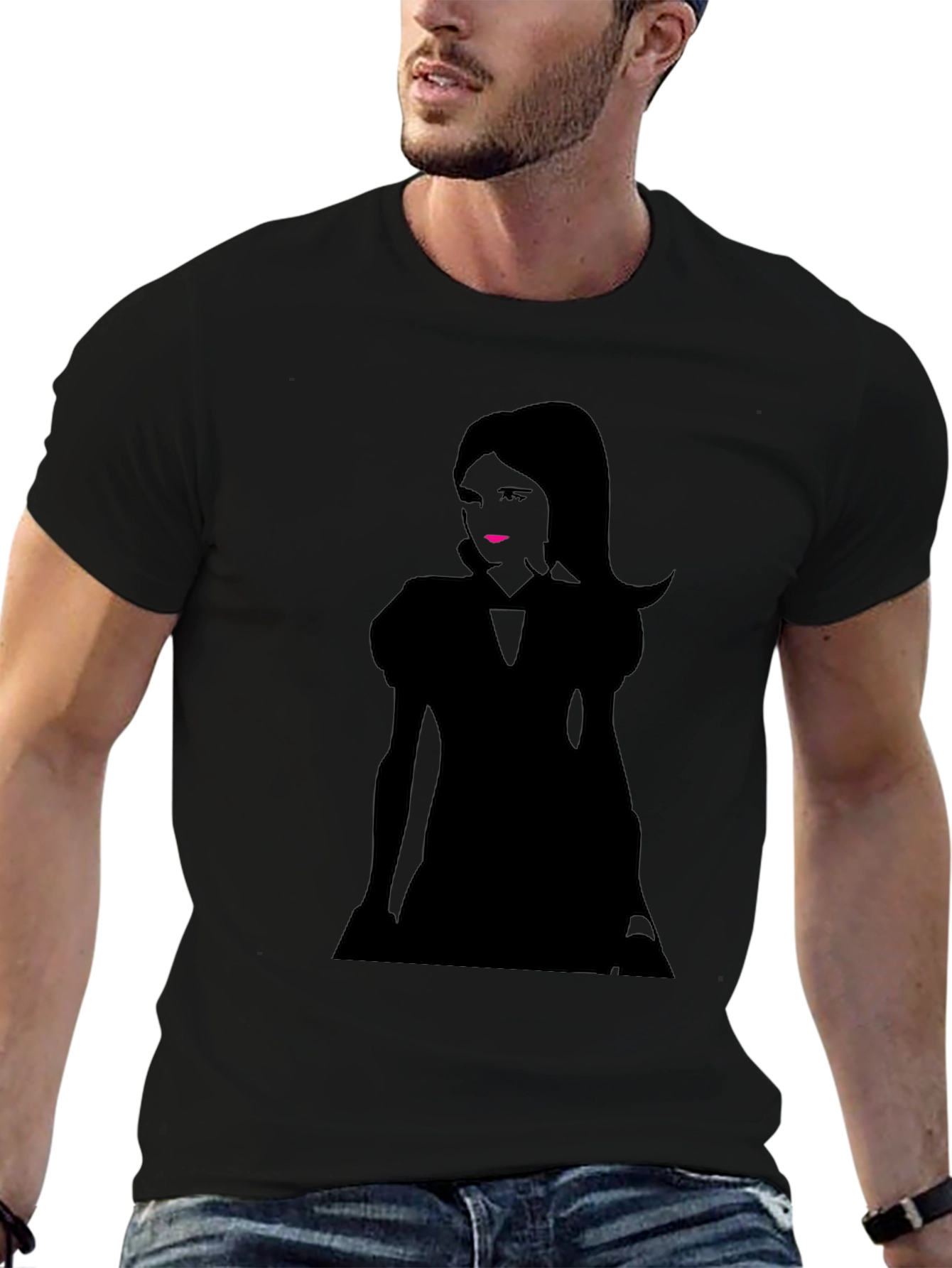 Silhouette Graphic Print T-Shirt - Casual Black Tee
