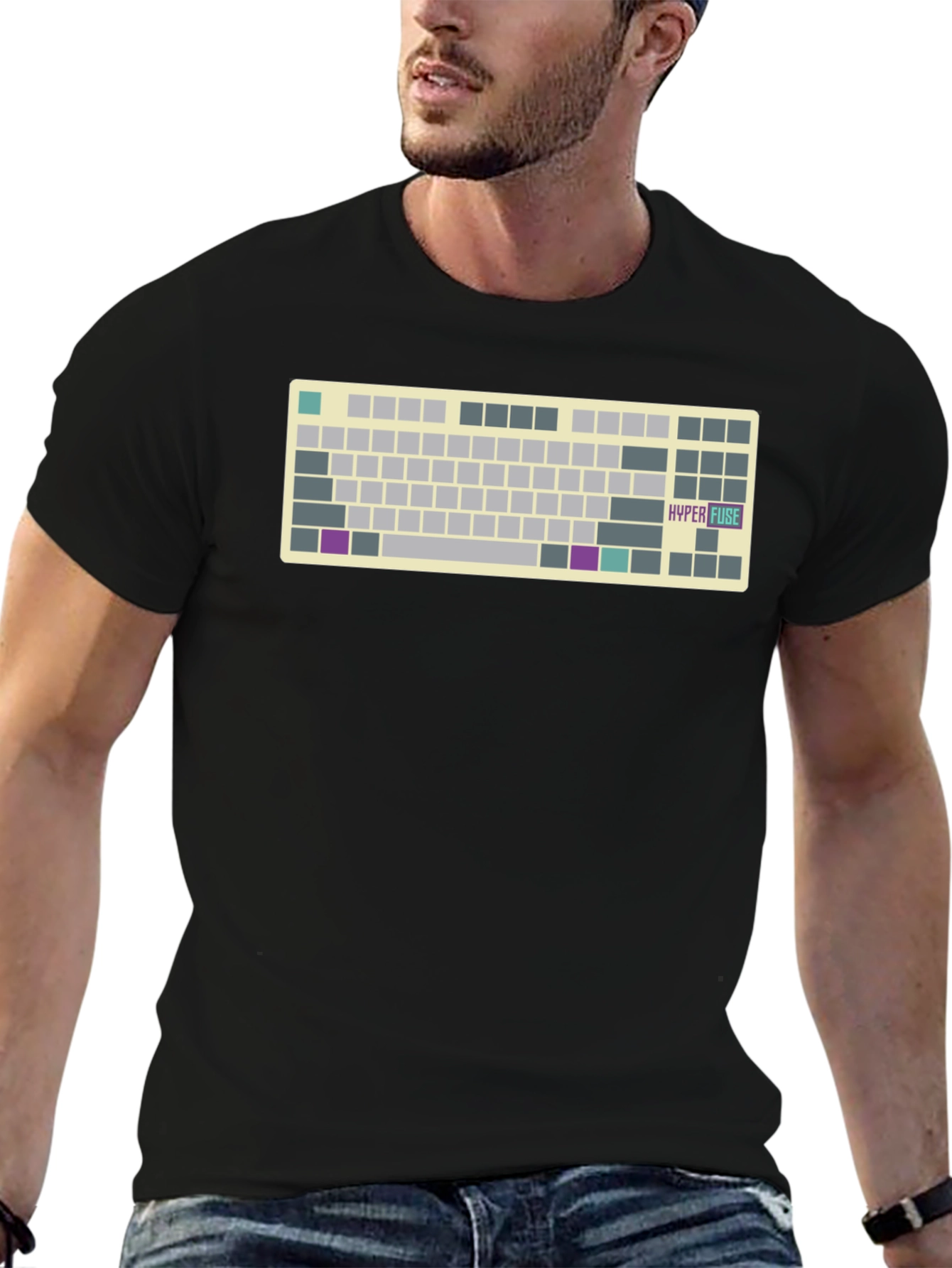 Hyper Fuse Keyboard T-Shirt - Black Novelty Design