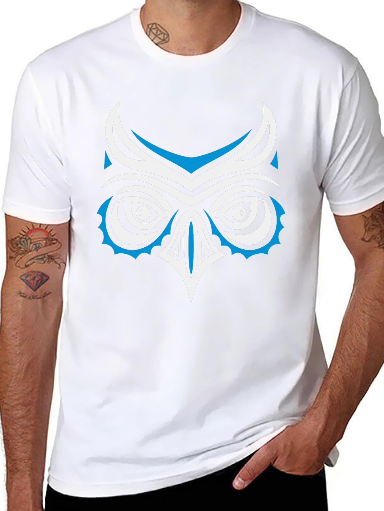 Stylized Owl Graphic Print Black T-Shirt