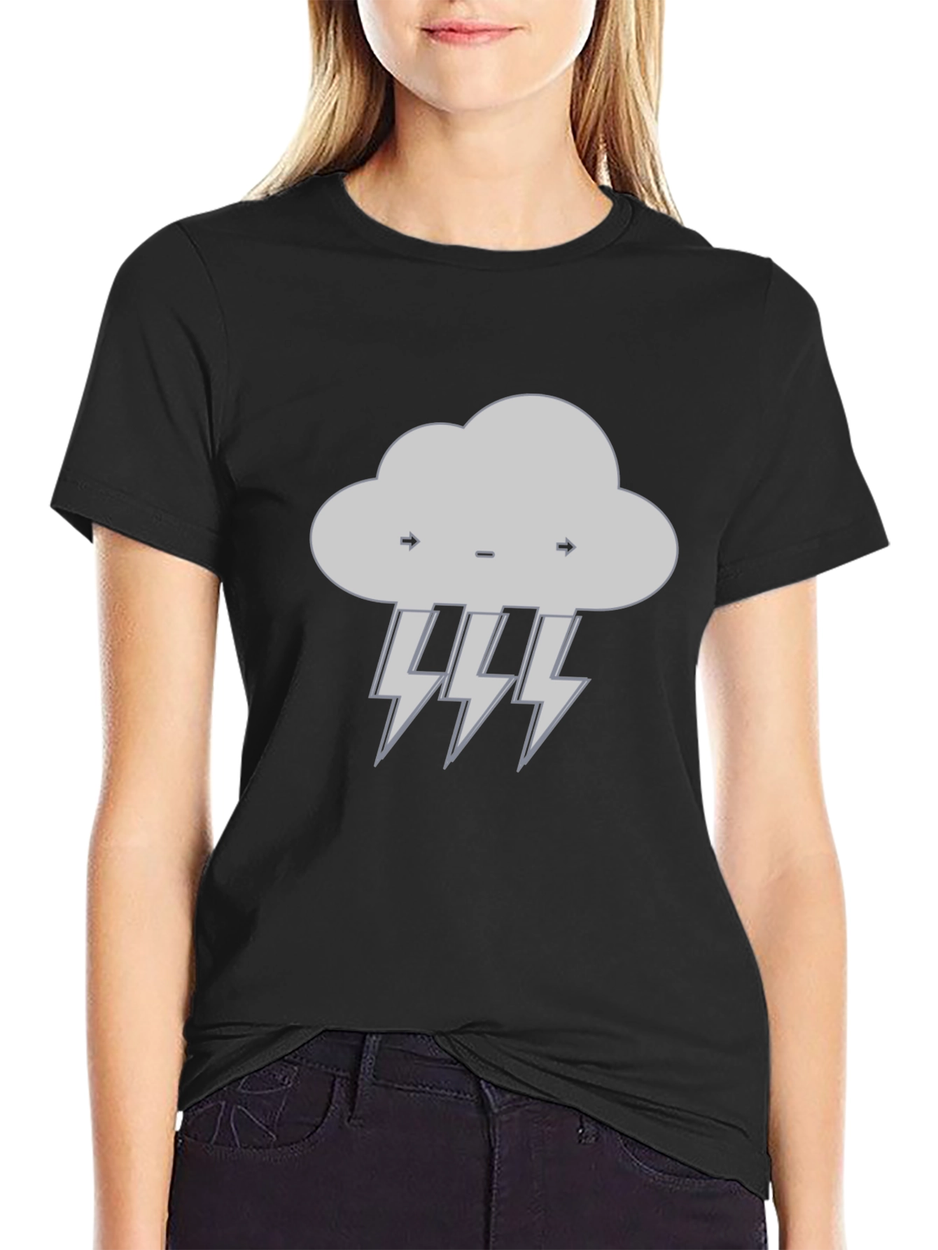 Storm Cloud Lightning Bolt Graphic Tee - Black