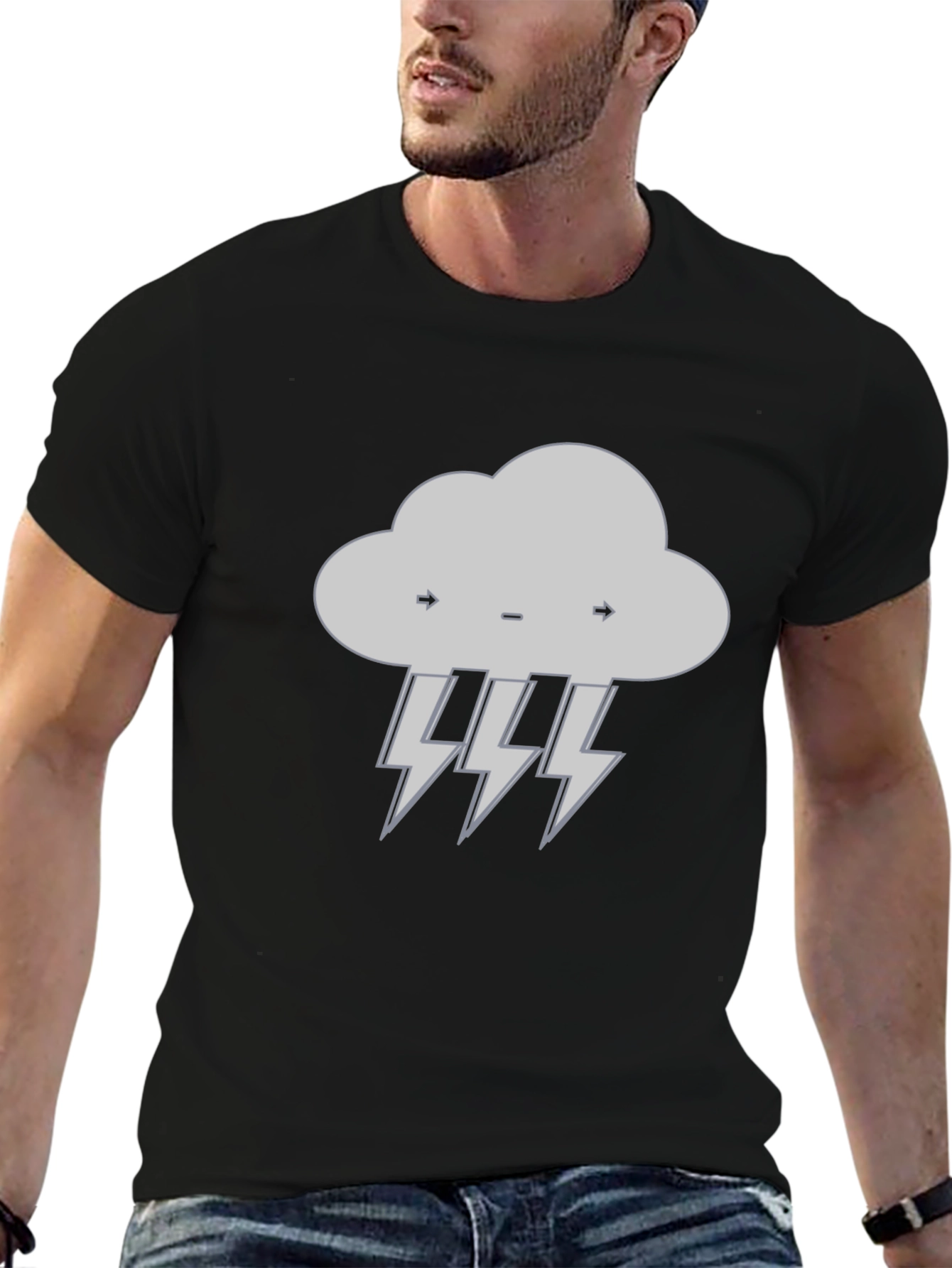 Storm Cloud Lightning Bolt Graphic Tee - Black