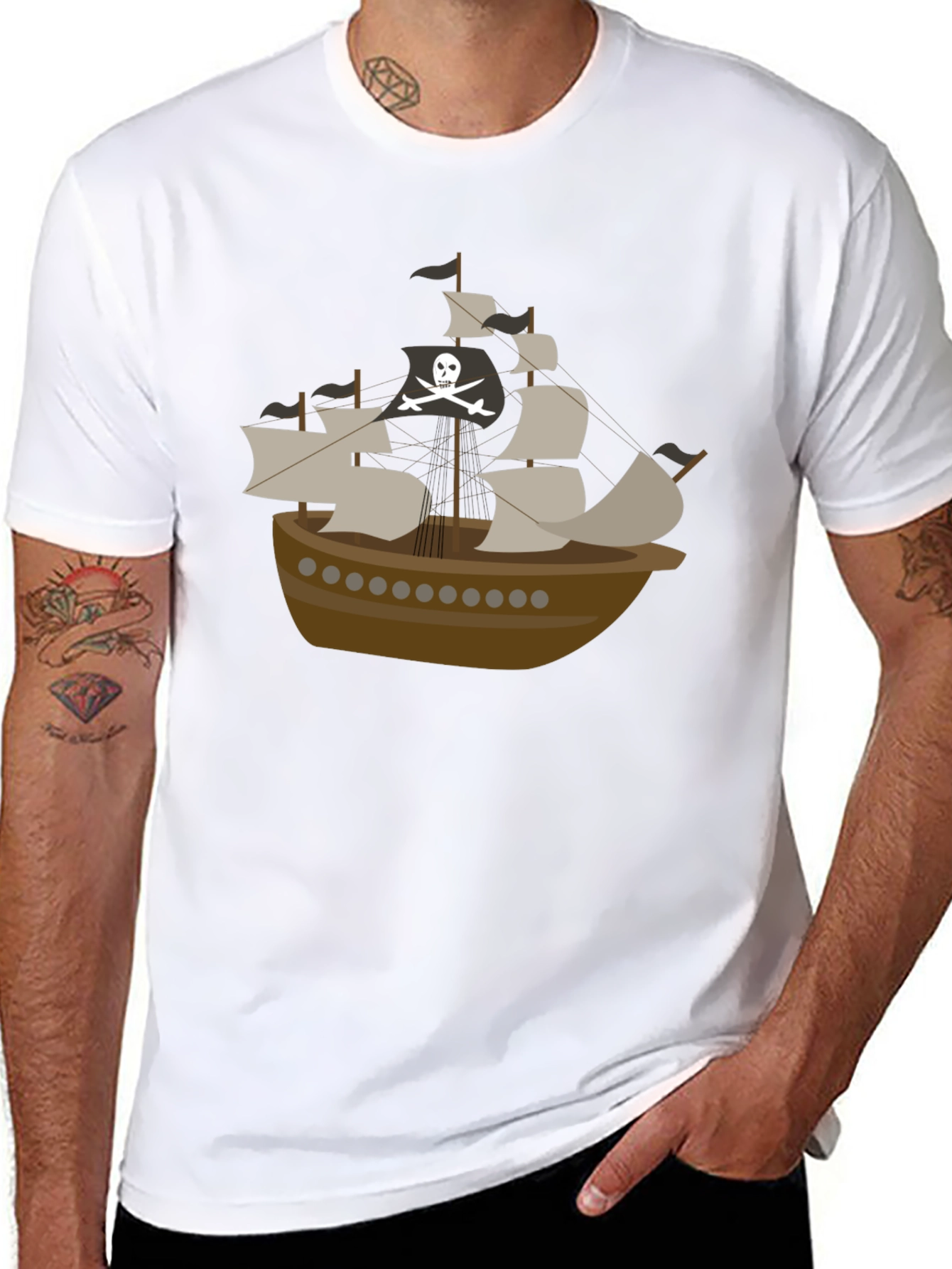 Pirate Ship Graphic Tee - Mens Black T-Shirt