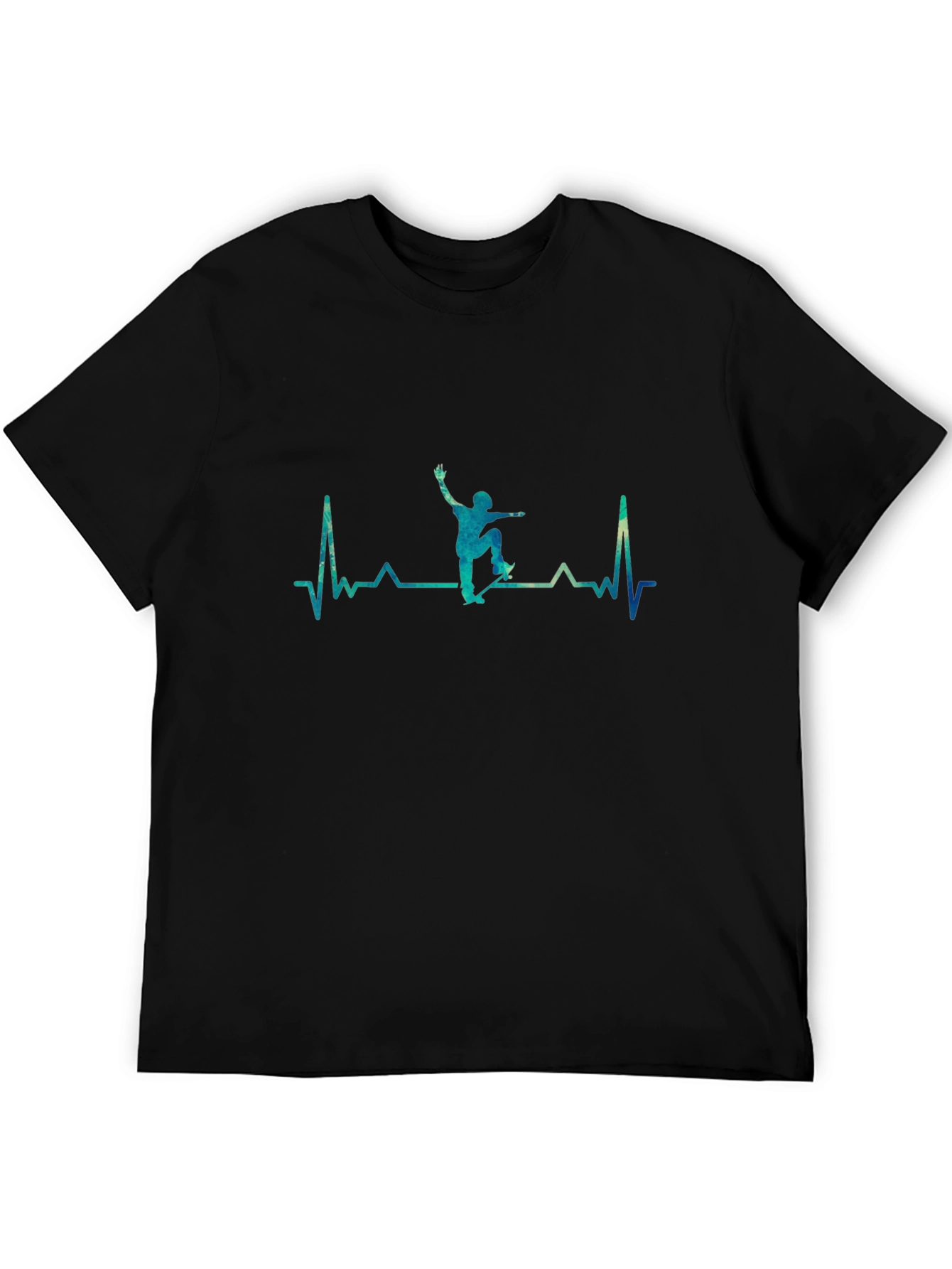 Skateboard Heartbeat Graphic Tee - Black Cotton Casual T-Shirt