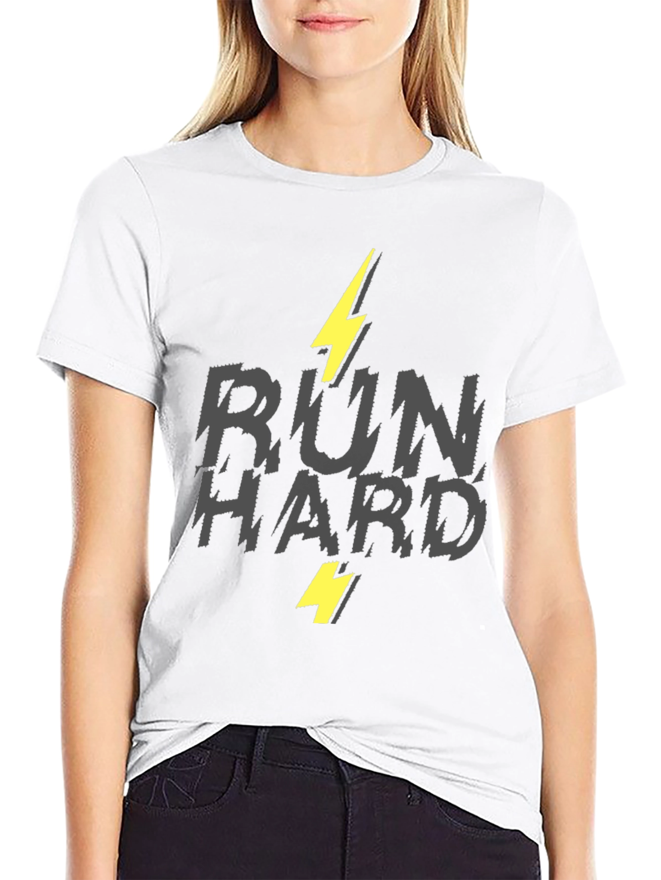 Run Hard Graphic T-Shirt - Lightning Bolt Design