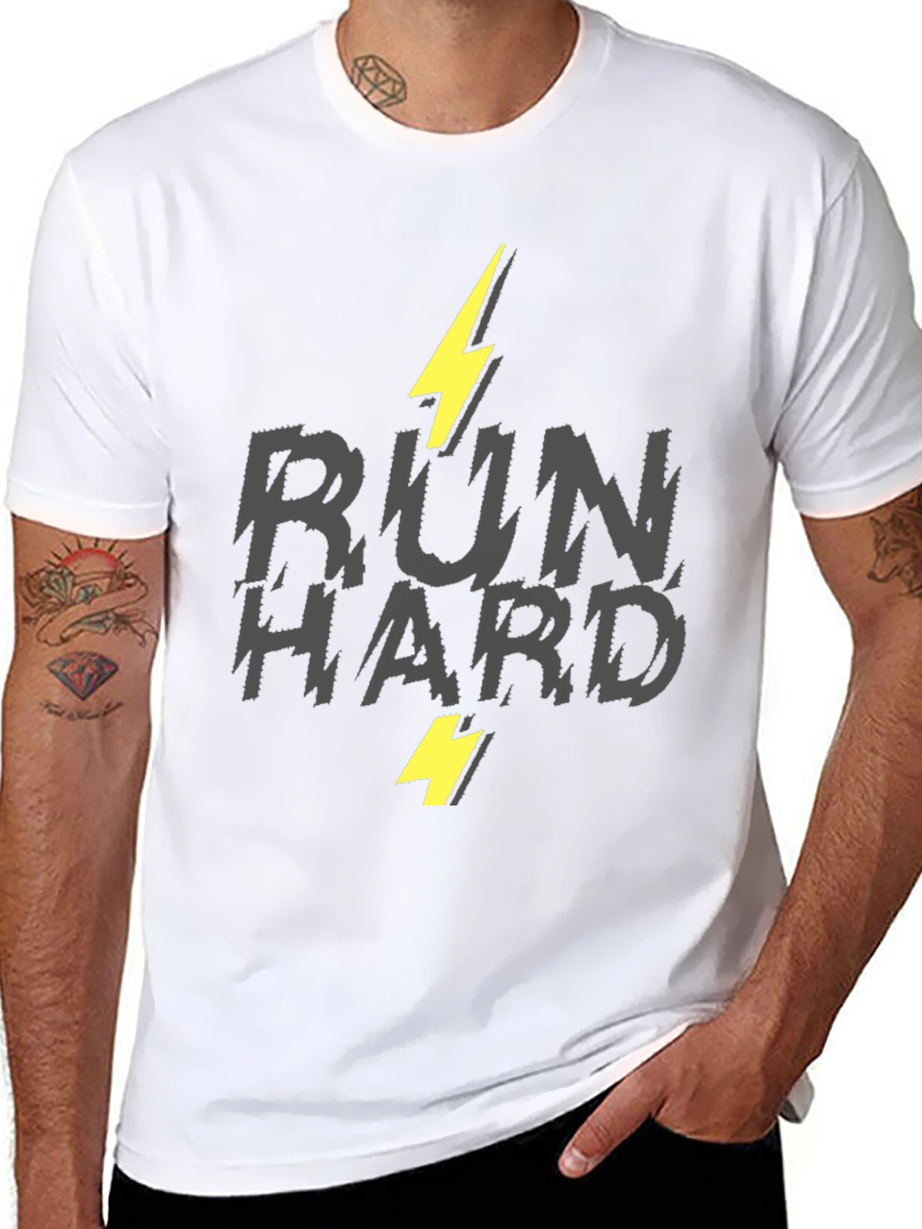 Run Hard Graphic T-Shirt - Lightning Bolt Design