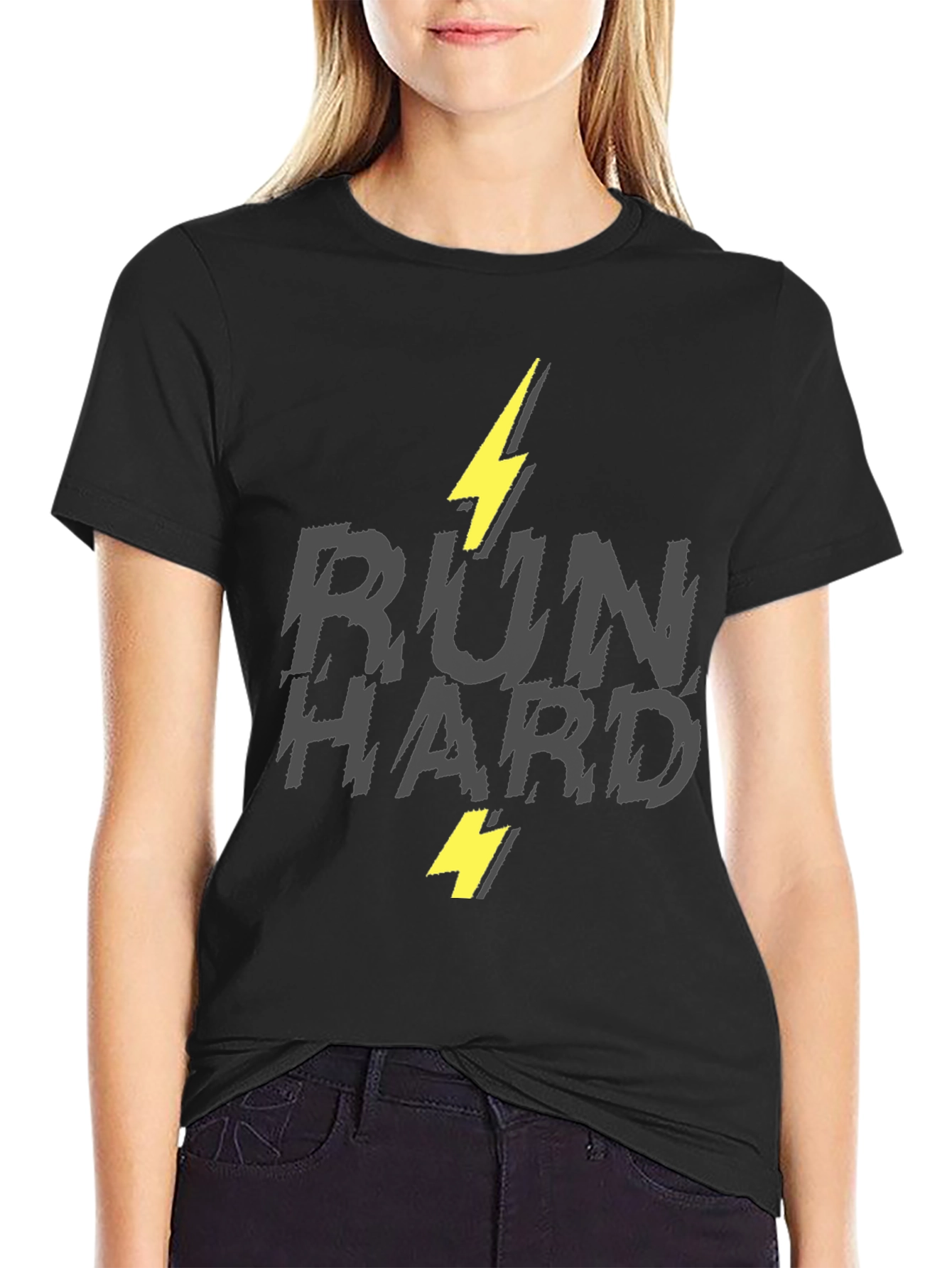 Run Hard Graphic T-Shirt - Lightning Bolt Design