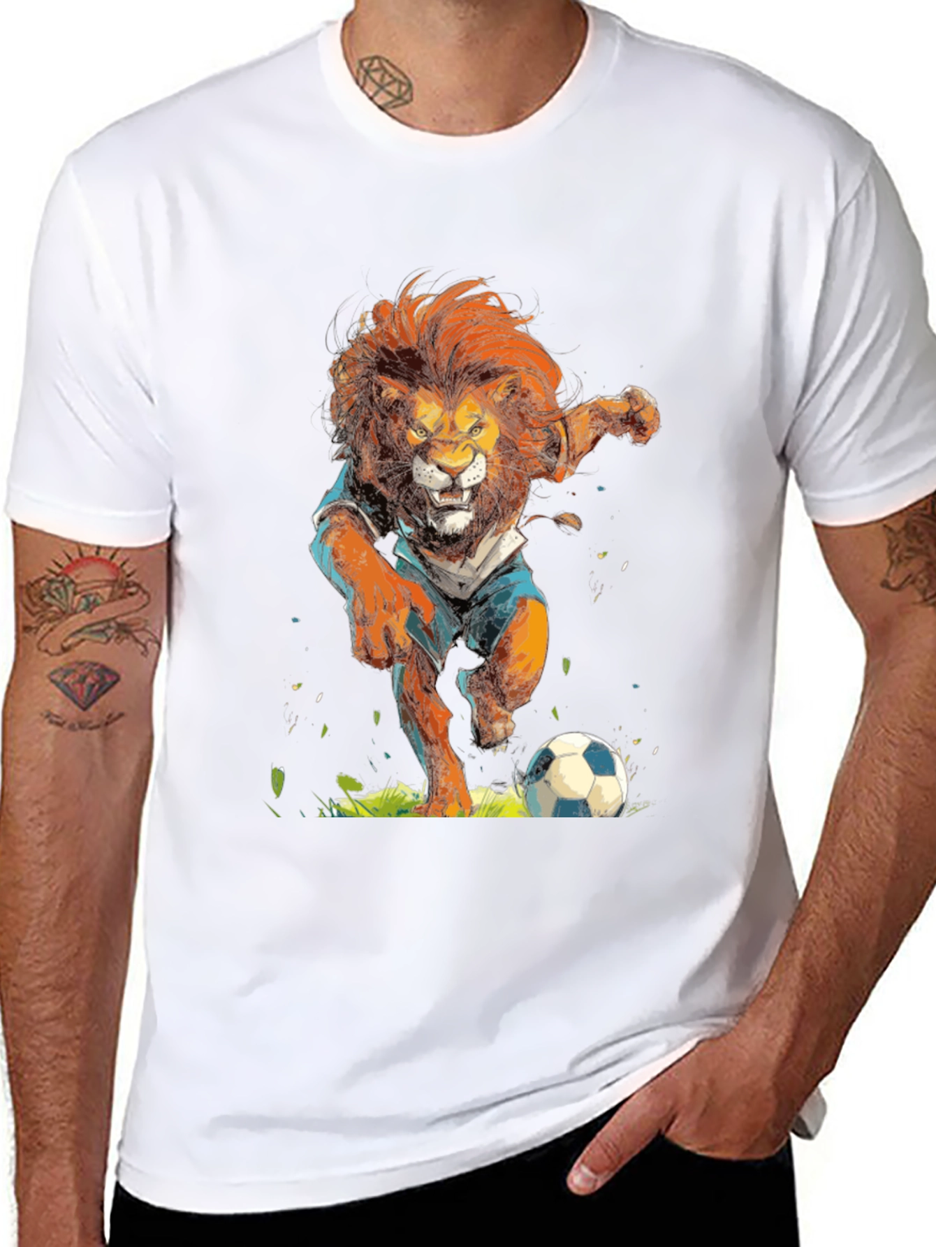 Lion Soccer T-Shirt - Black Graphic Tee