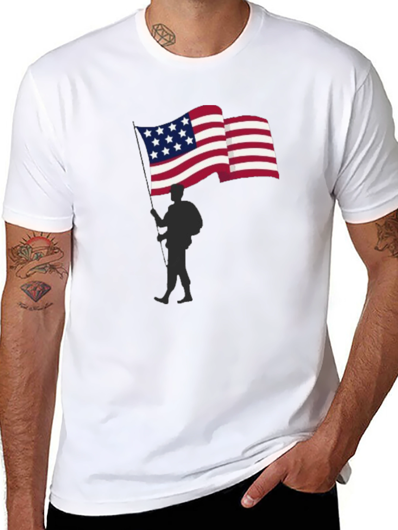 USA Flag Soldier Graphic T-Shirt Patriotic Tee