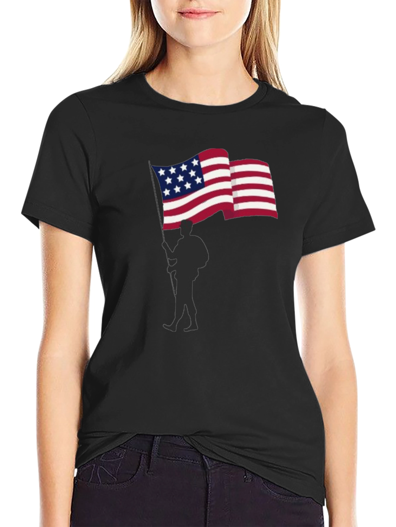 USA Flag Soldier Graphic T-Shirt Patriotic Tee