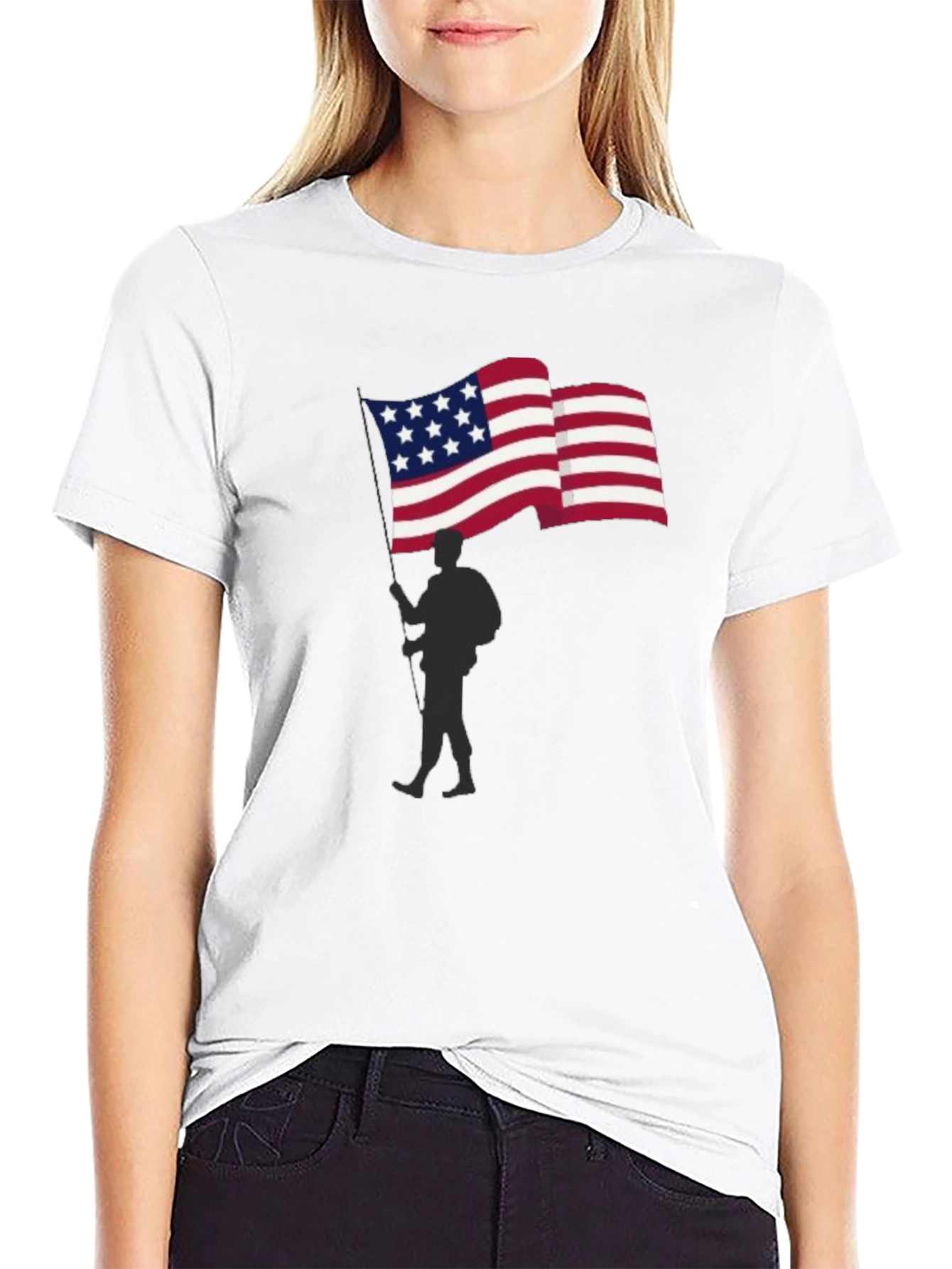 USA Flag Soldier Graphic T-Shirt Patriotic Tee
