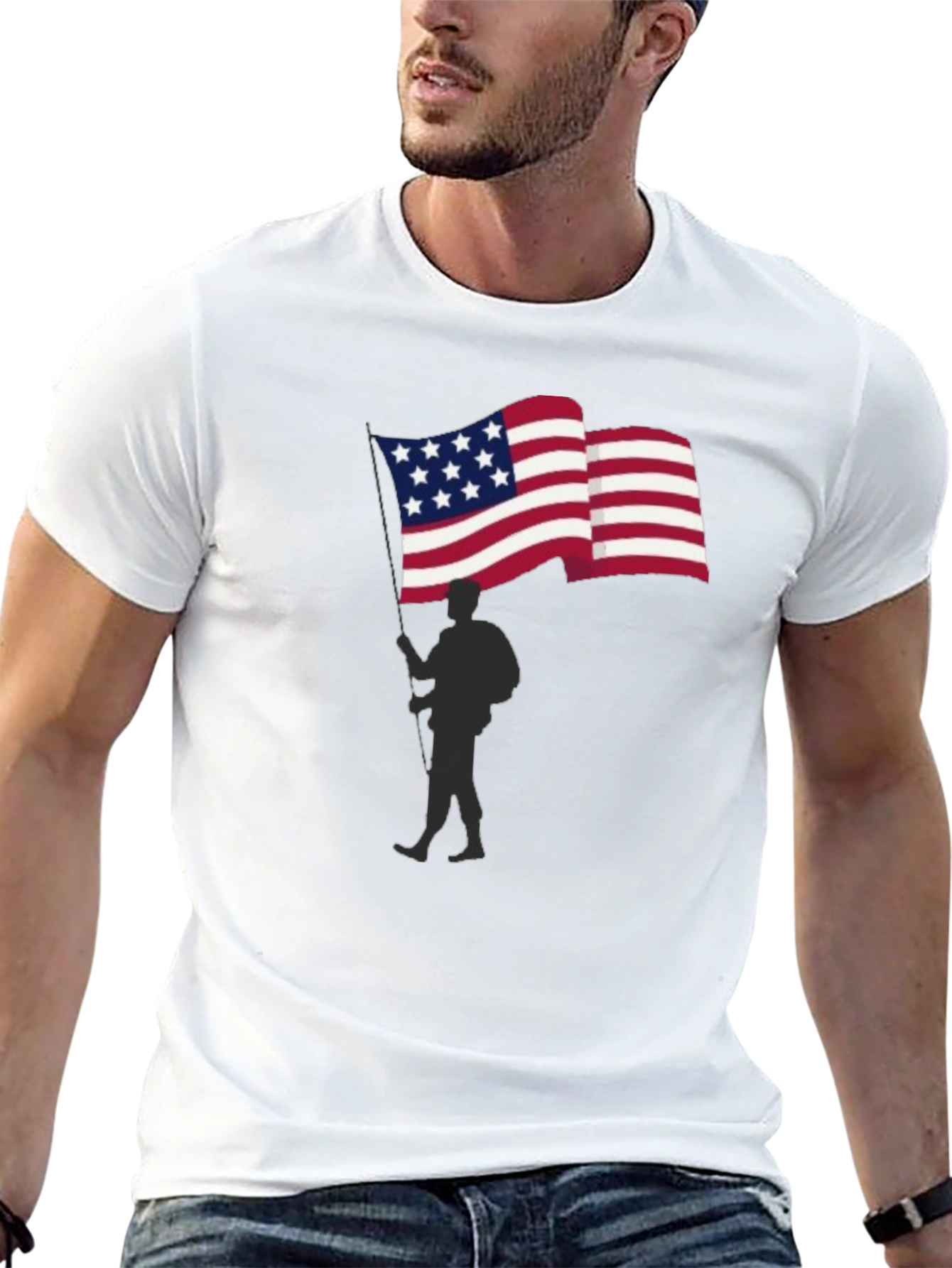USA Flag Soldier Graphic T-Shirt Patriotic Tee