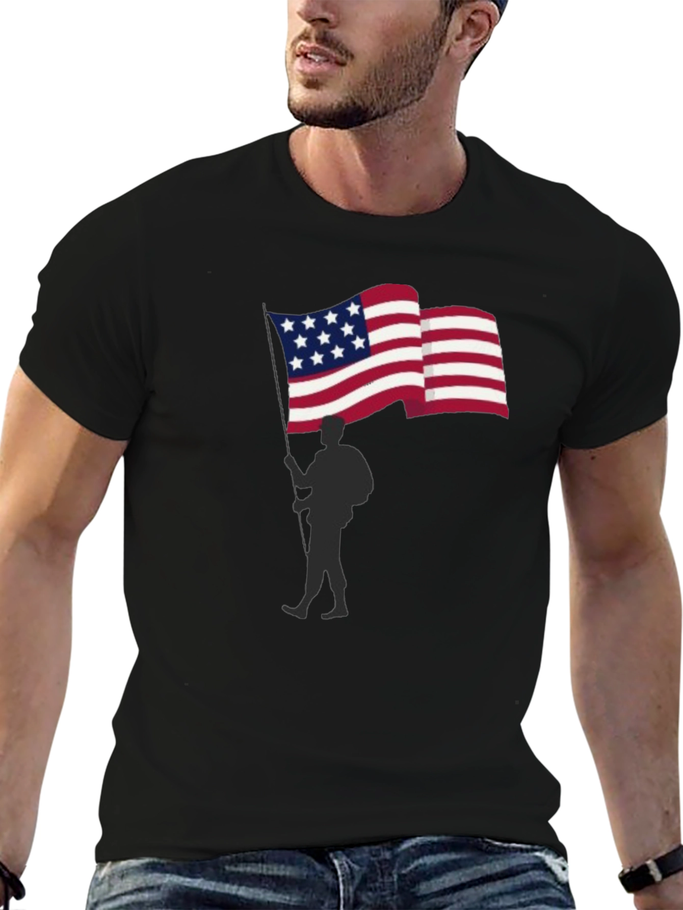 USA Flag Soldier Graphic T-Shirt Patriotic Tee