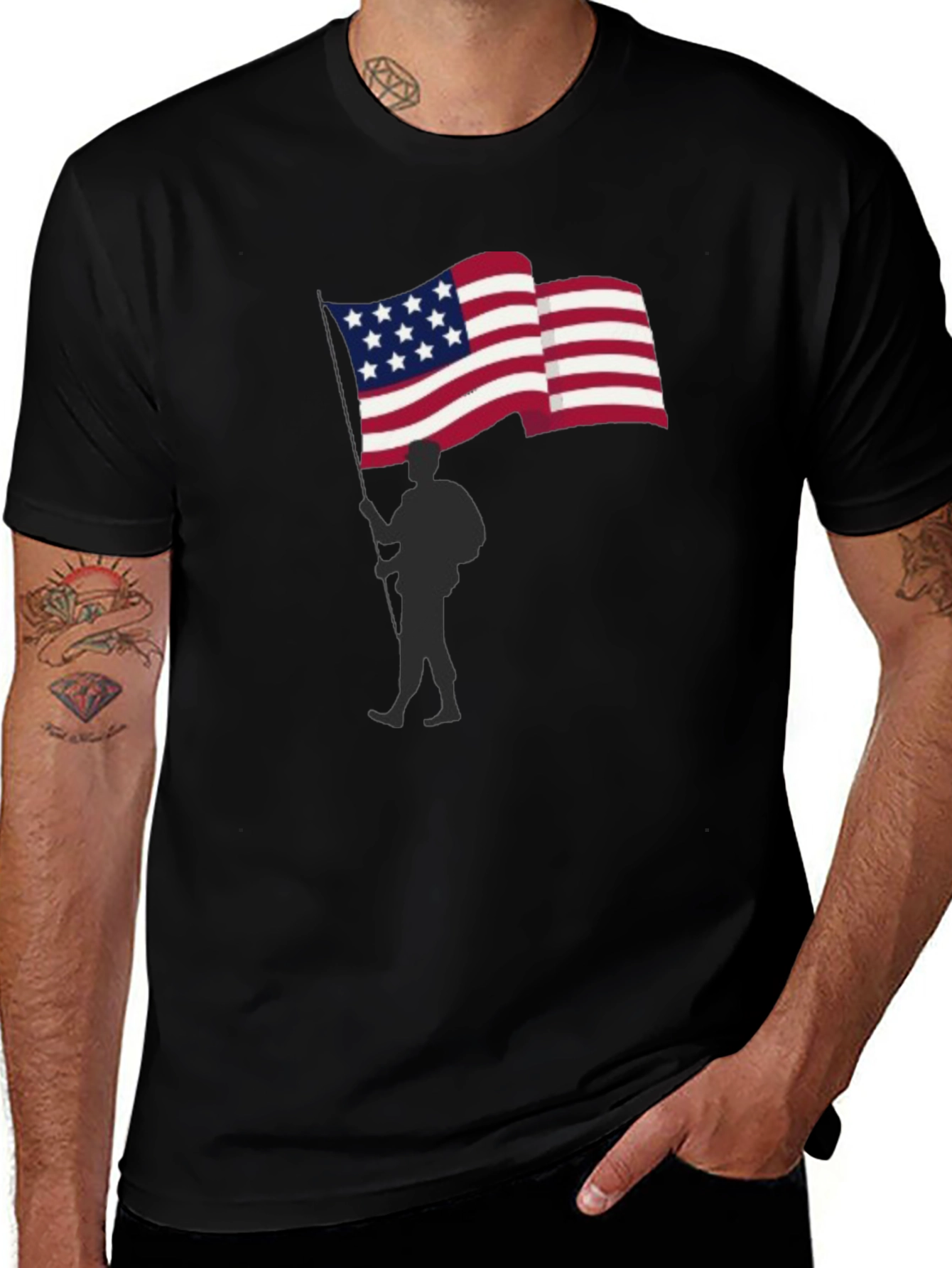 USA Flag Soldier Graphic T-Shirt Patriotic Tee