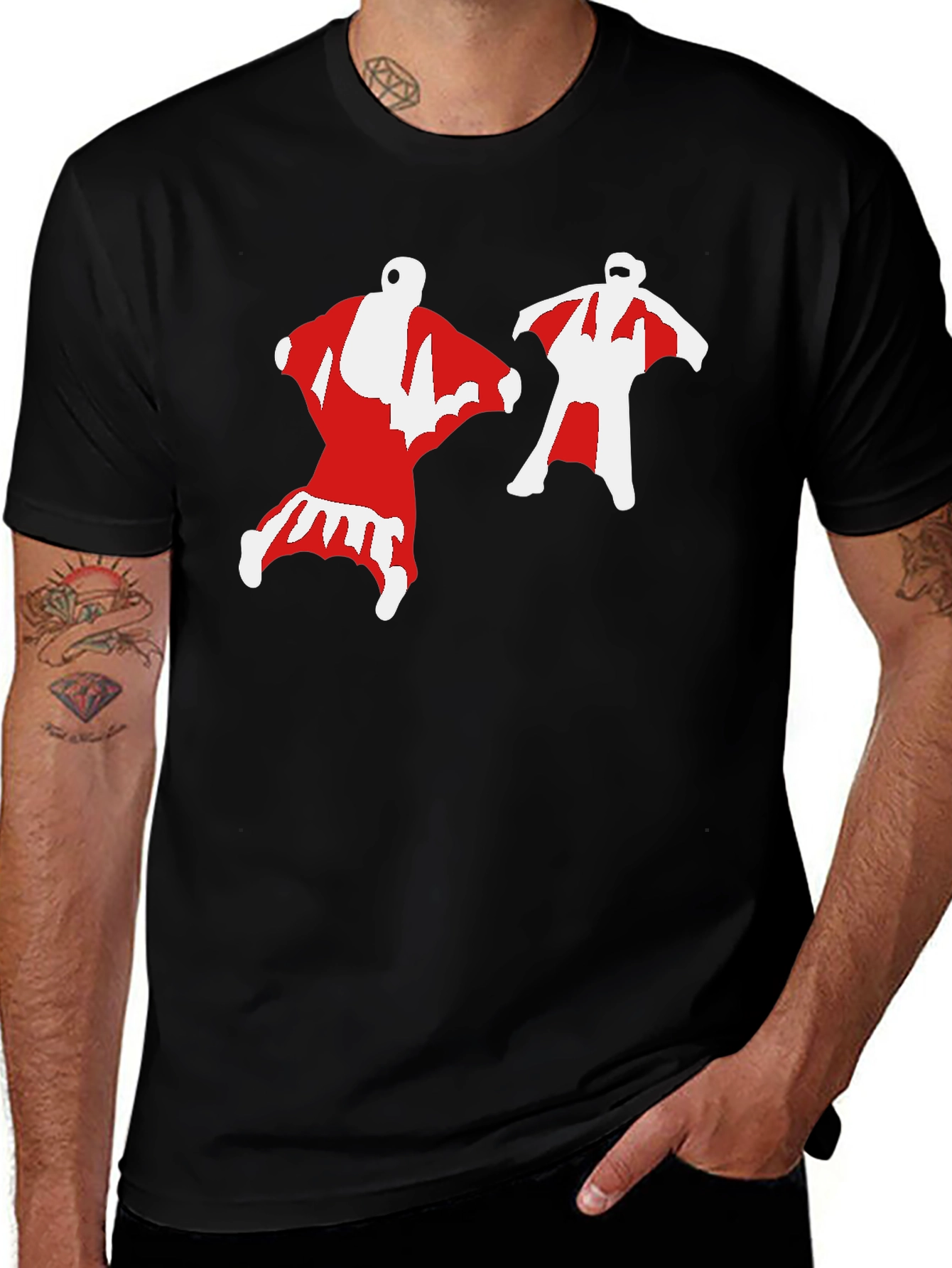 Wingsuit Skydivers Graphic Tee - Black Cotton T-Shirt
