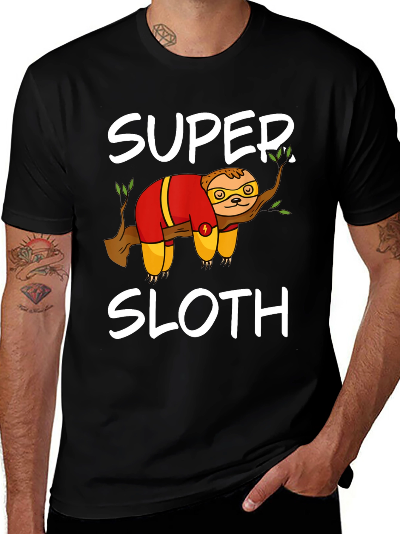 Super Sloth Graphic Tee - Black Cotton Blend