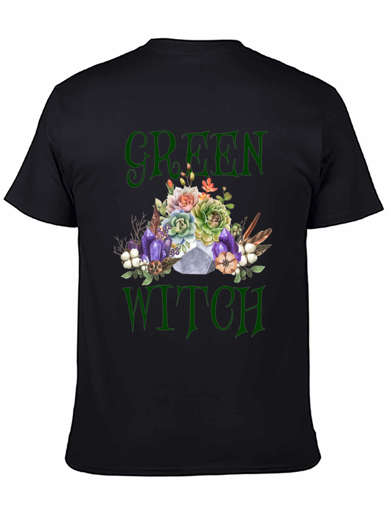 Green Witch Graphic T-Shirt - Floral Skull Tee