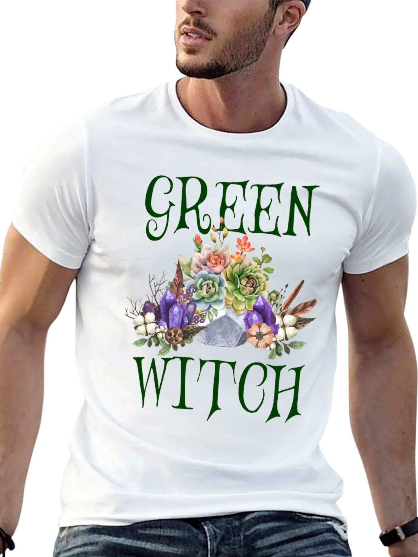 Green Witch Graphic T-Shirt - Floral Skull Tee