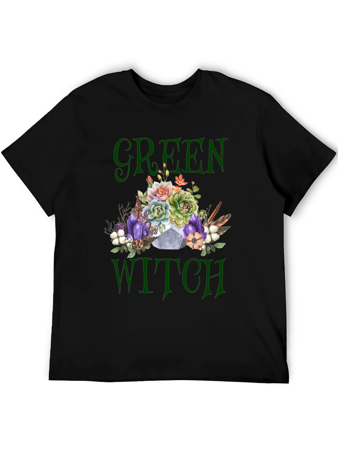 Green Witch Graphic T-Shirt - Floral Skull Tee